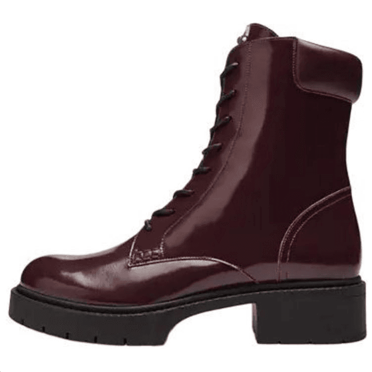 COACH Leighton Leather Round Toe Lace-Up Ankle Boots 3.8cm Women's Wine Red