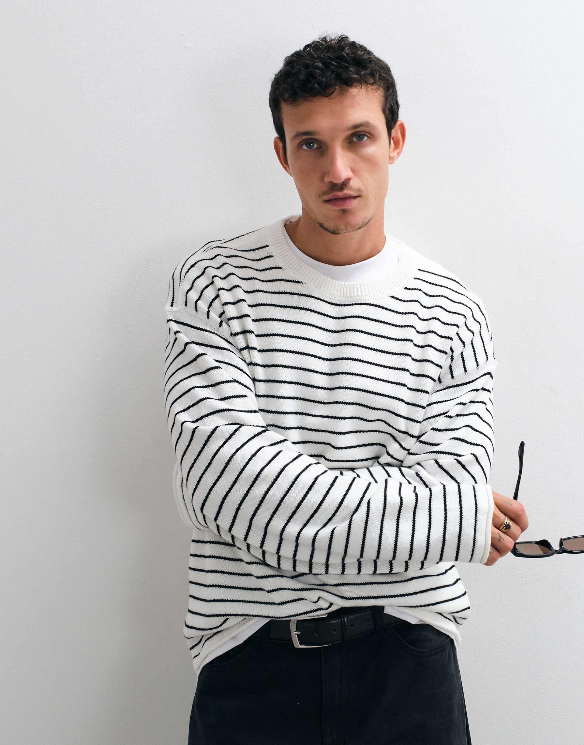 Weekday oversized sweater in off-white and black stripes