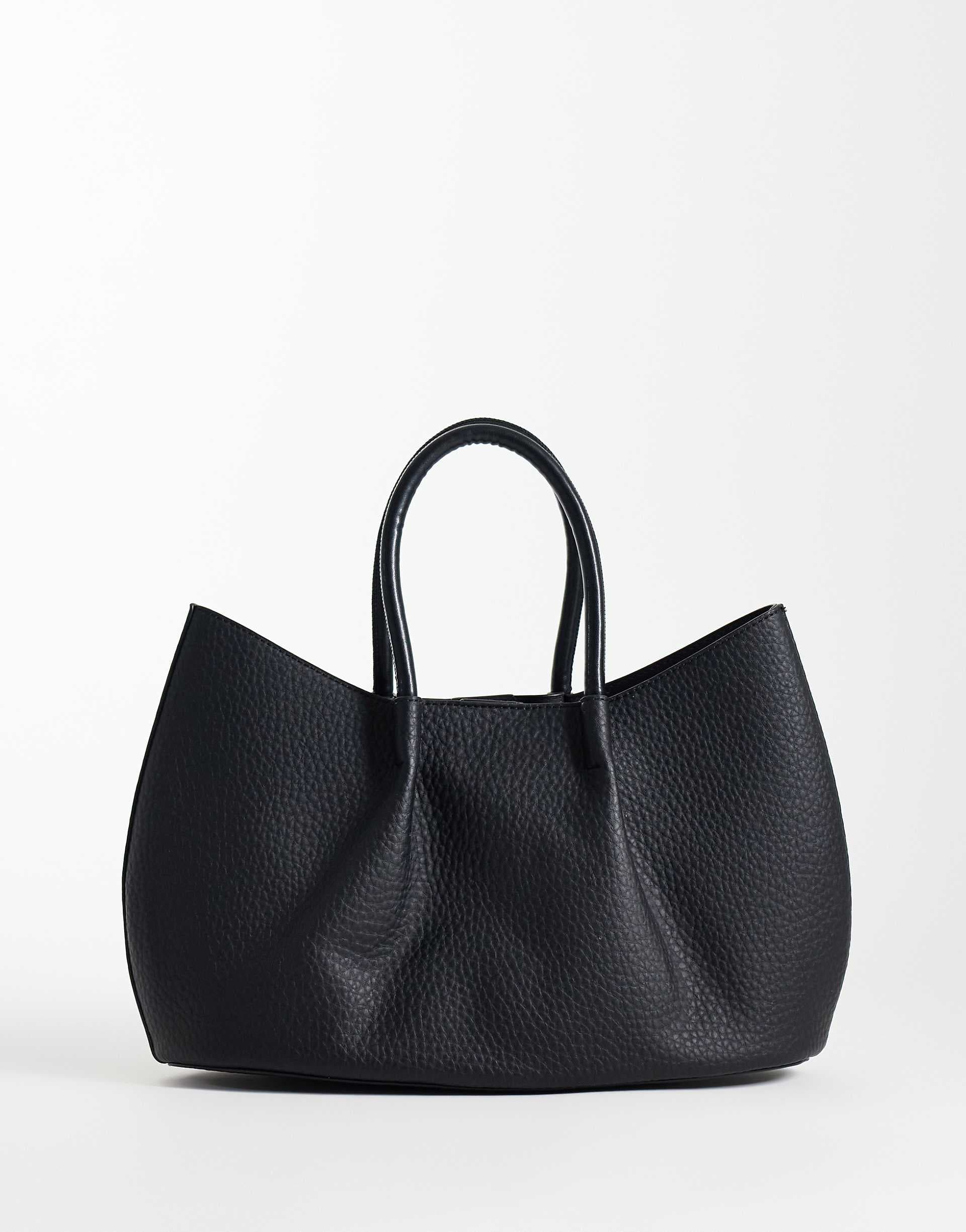 Glamorous ruched top handle tote bag in black