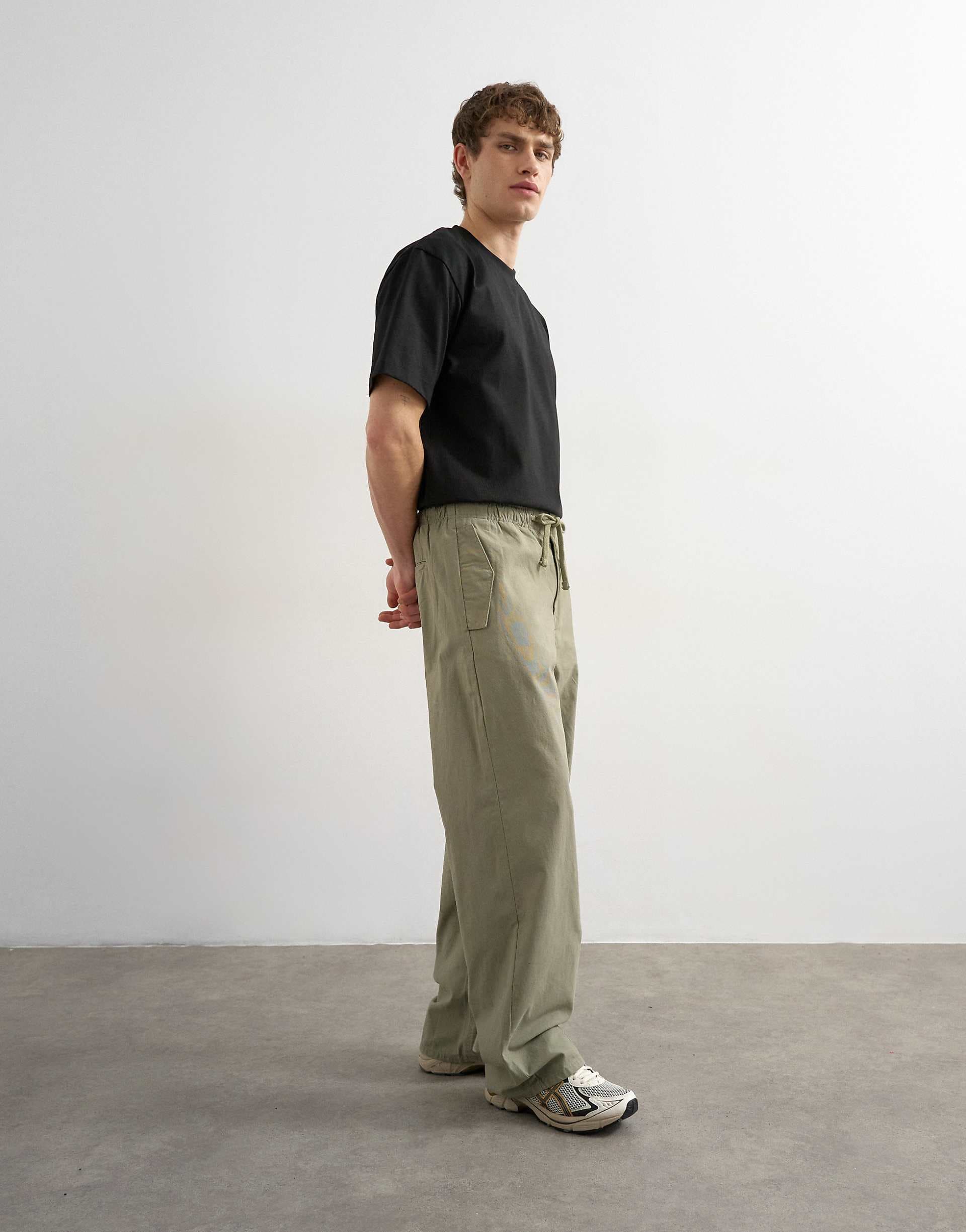Topman baggy fit canvas cargo pants in olive green