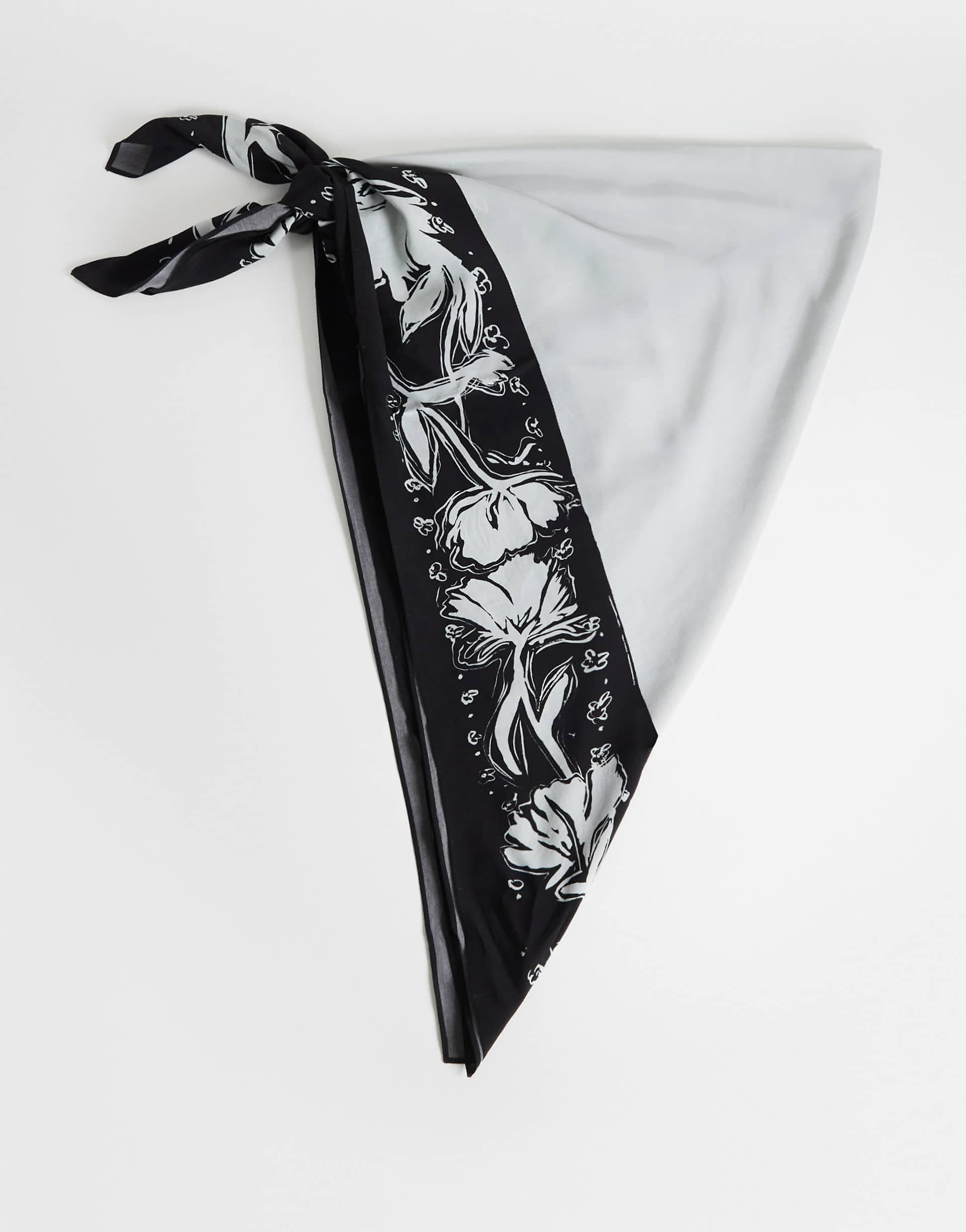 Topshop floral print waist belt in black and white