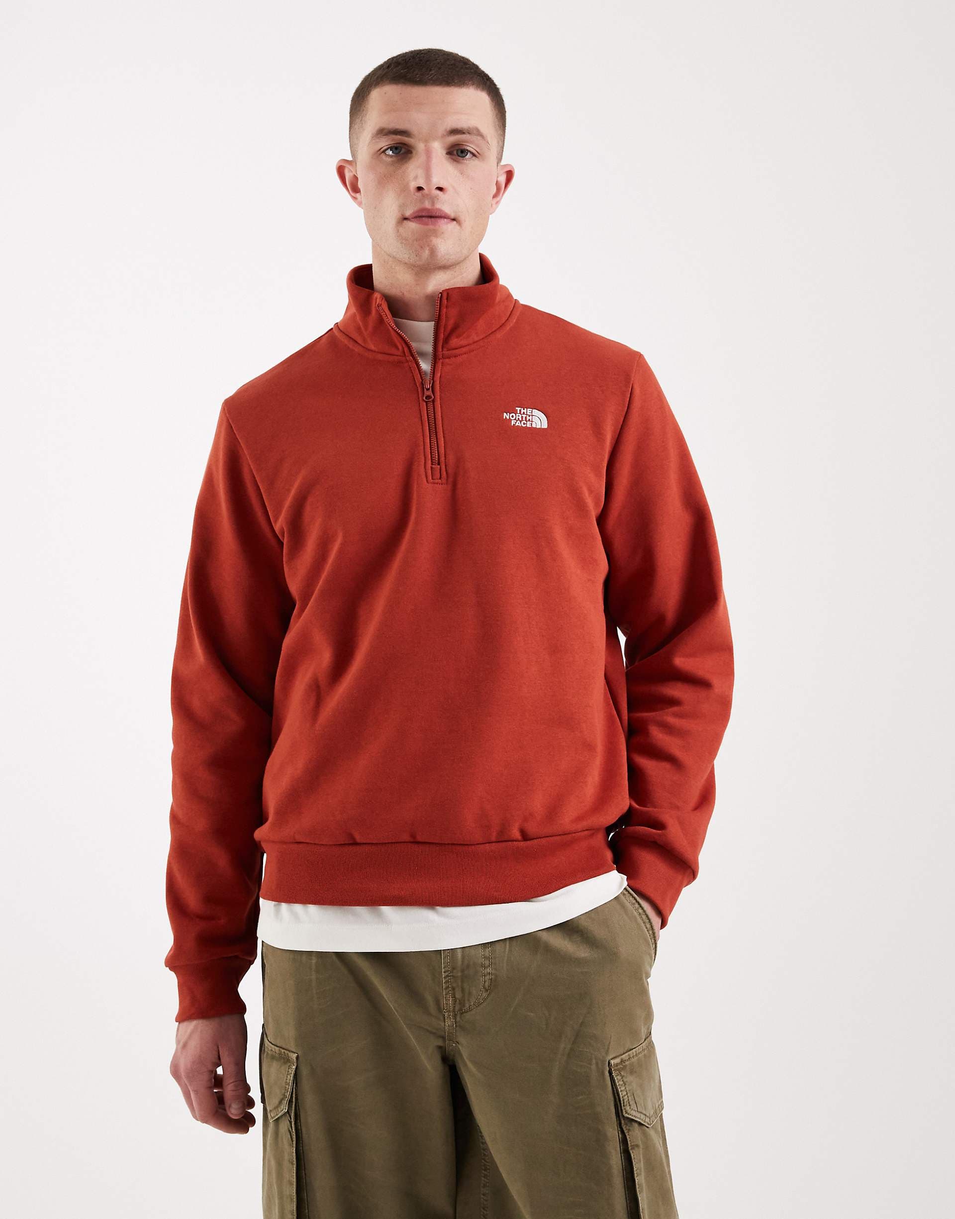 The North Face Evolution Simple Dome quarter zip sweatshirt in dark red