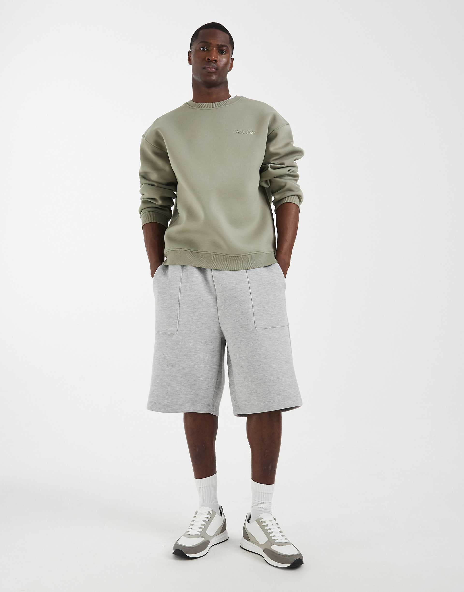 ASOS DESIGN oversized crew sweatshirt with print in scuba-style fabric in khaki