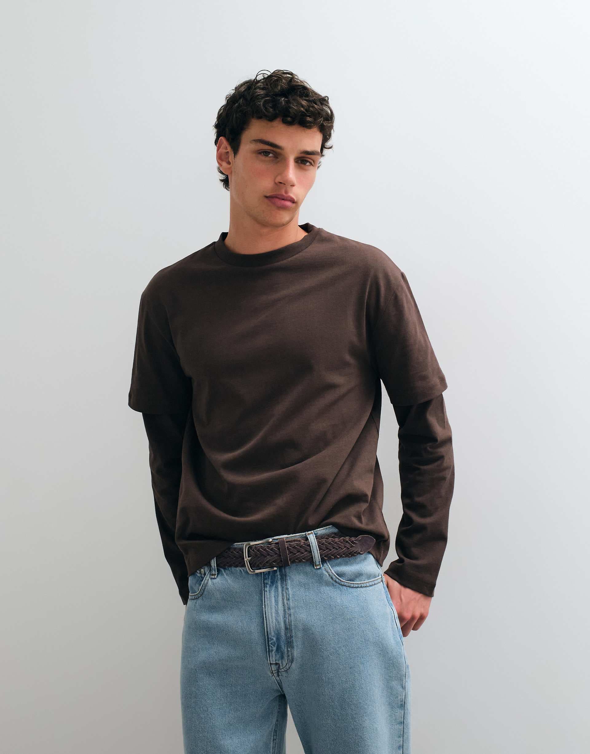 ASOS DESIGN heavyweight relaxed long sleeve t-shirt with double sleeves in brown