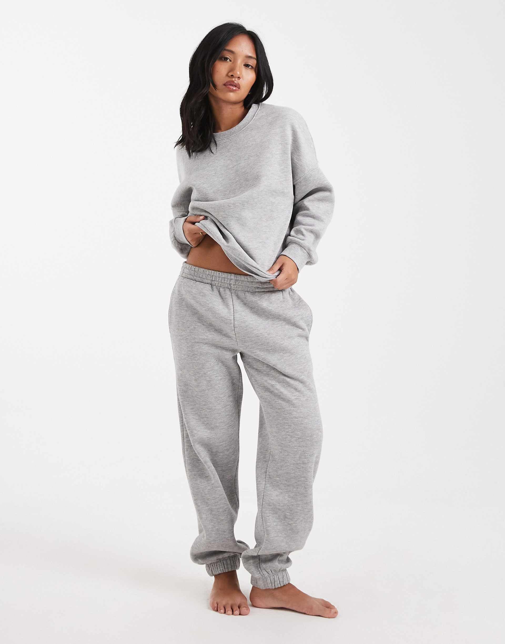 Vero Moda Petite oversized cuffed sweatpants in light gray - part of a set