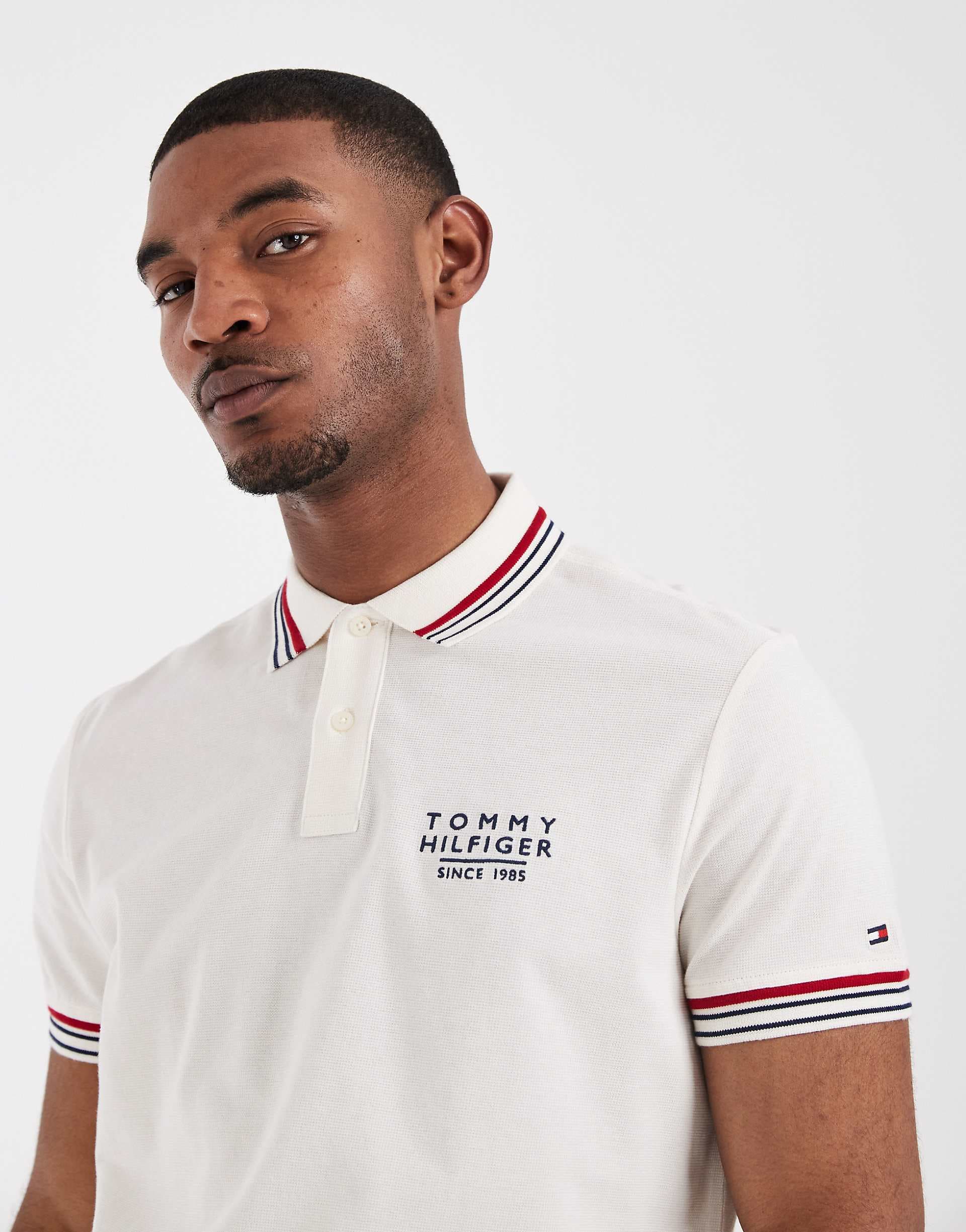 Tommy Hilfiger tipped collar and cuffs polo shirt in white