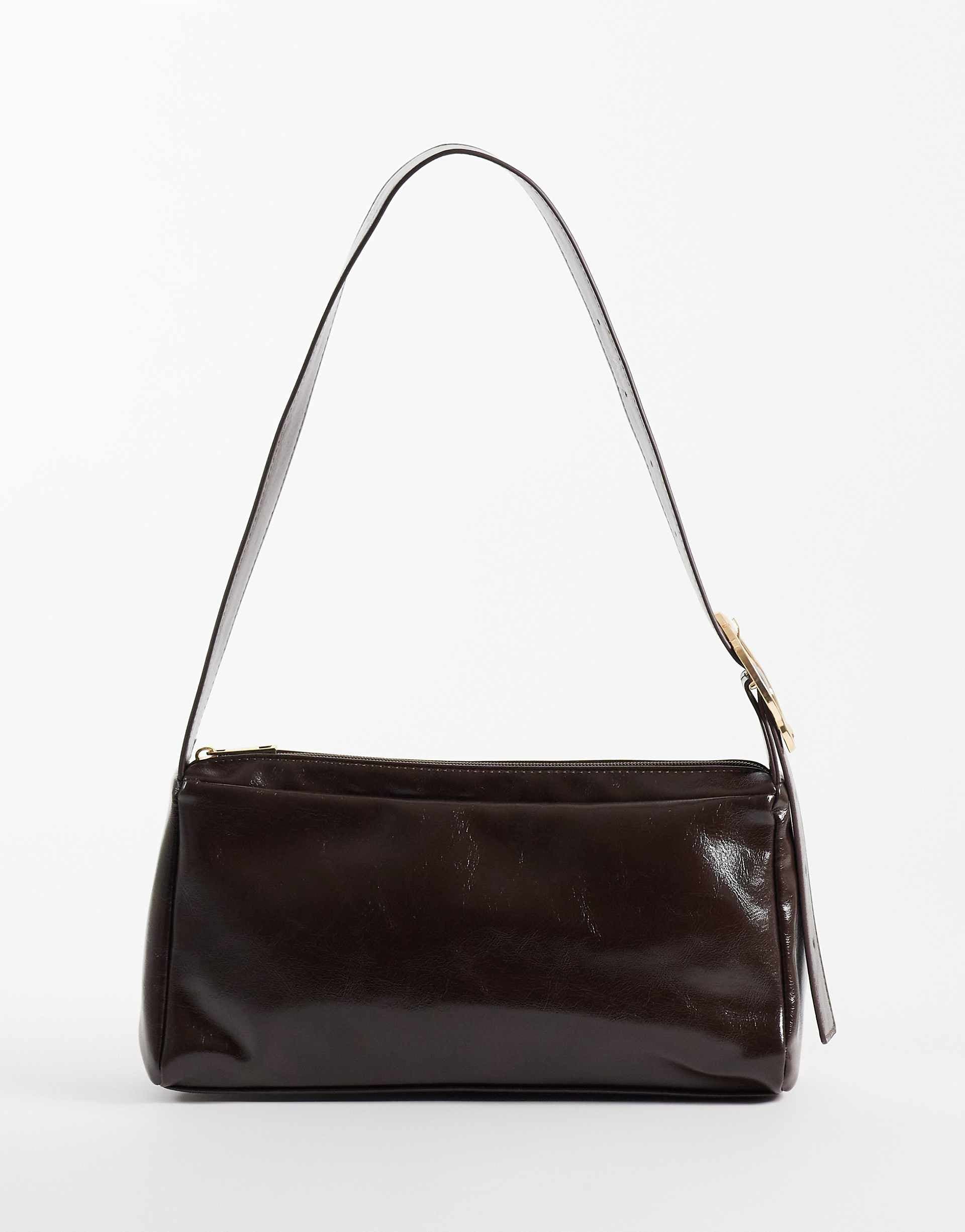 Vero Moda square shoulder bag with gold-tone hardware in brown