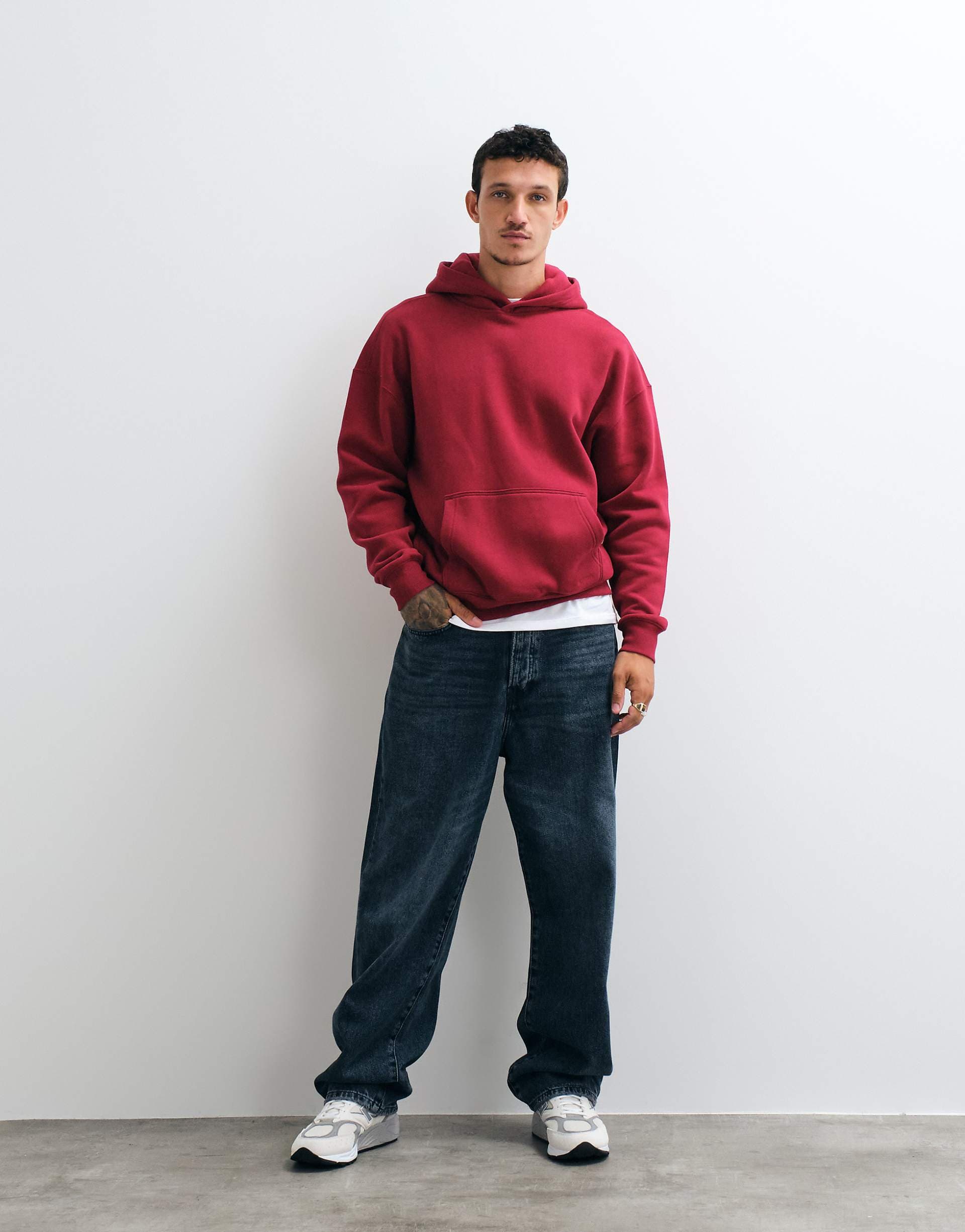Hollister boxy fit hoodie in berry