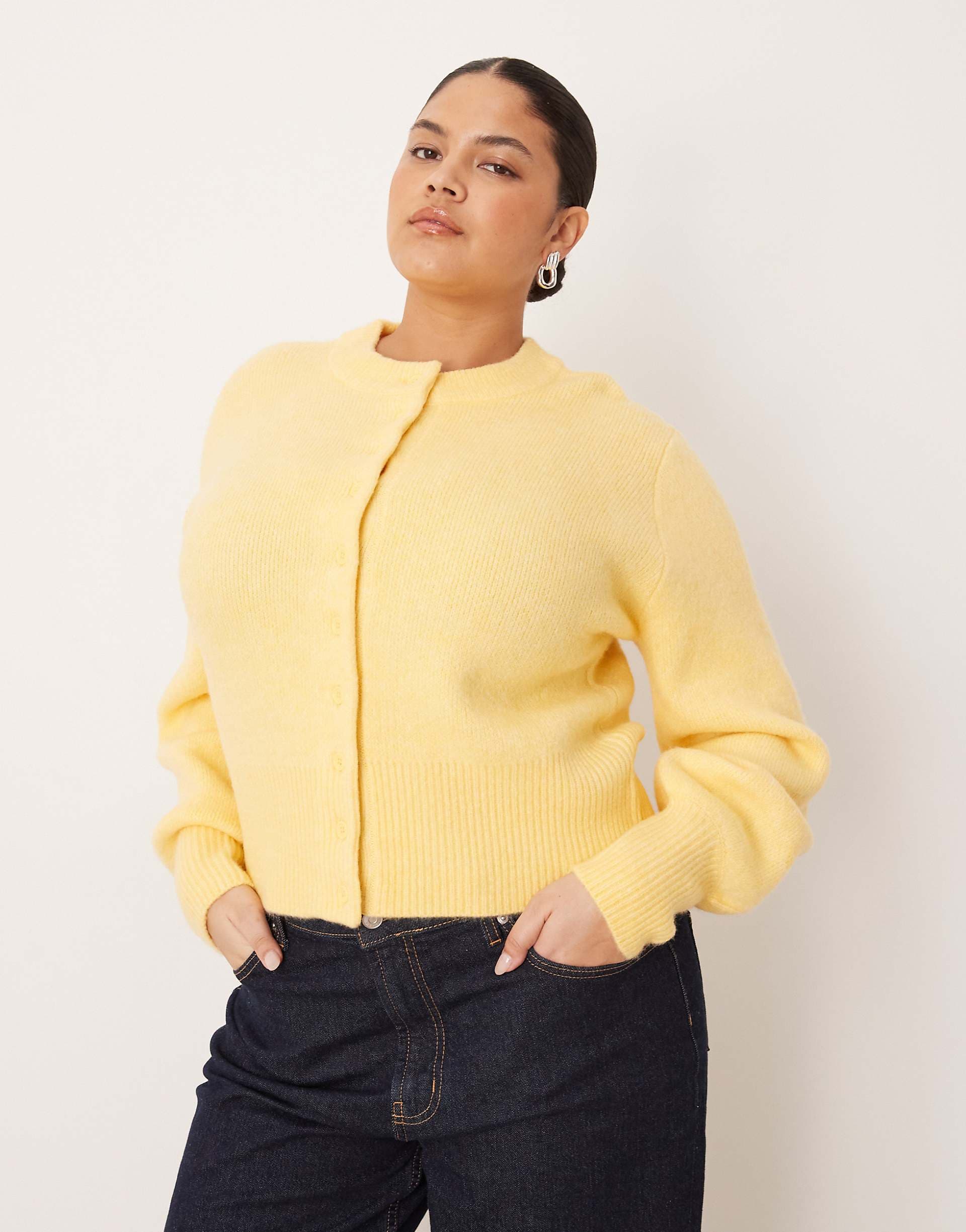 ASOS DESIGN Curve compact fluffy cardigan with structured sleeve in buttermilk