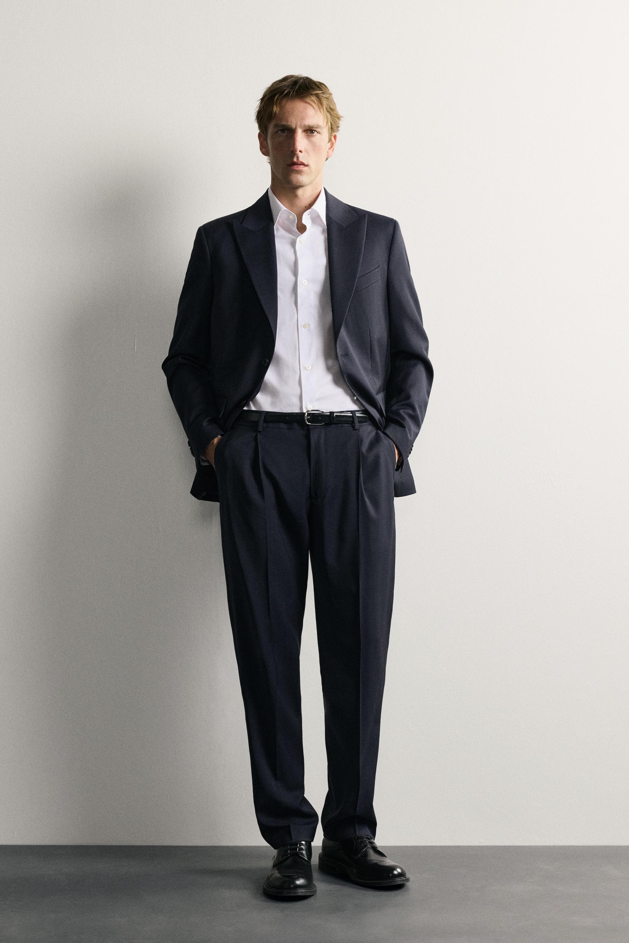 100% WOOL PINSTRIPE REGULAR FIT SUIT BLAZER