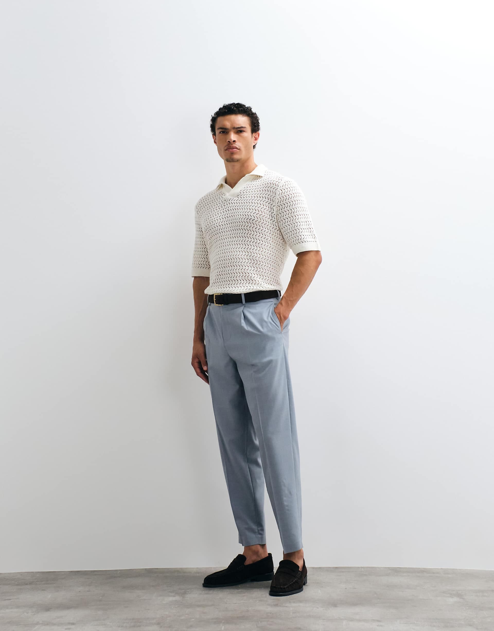 ASOS DESIGN premium 100% wool tailored relaxed tapered pants in dusty blue