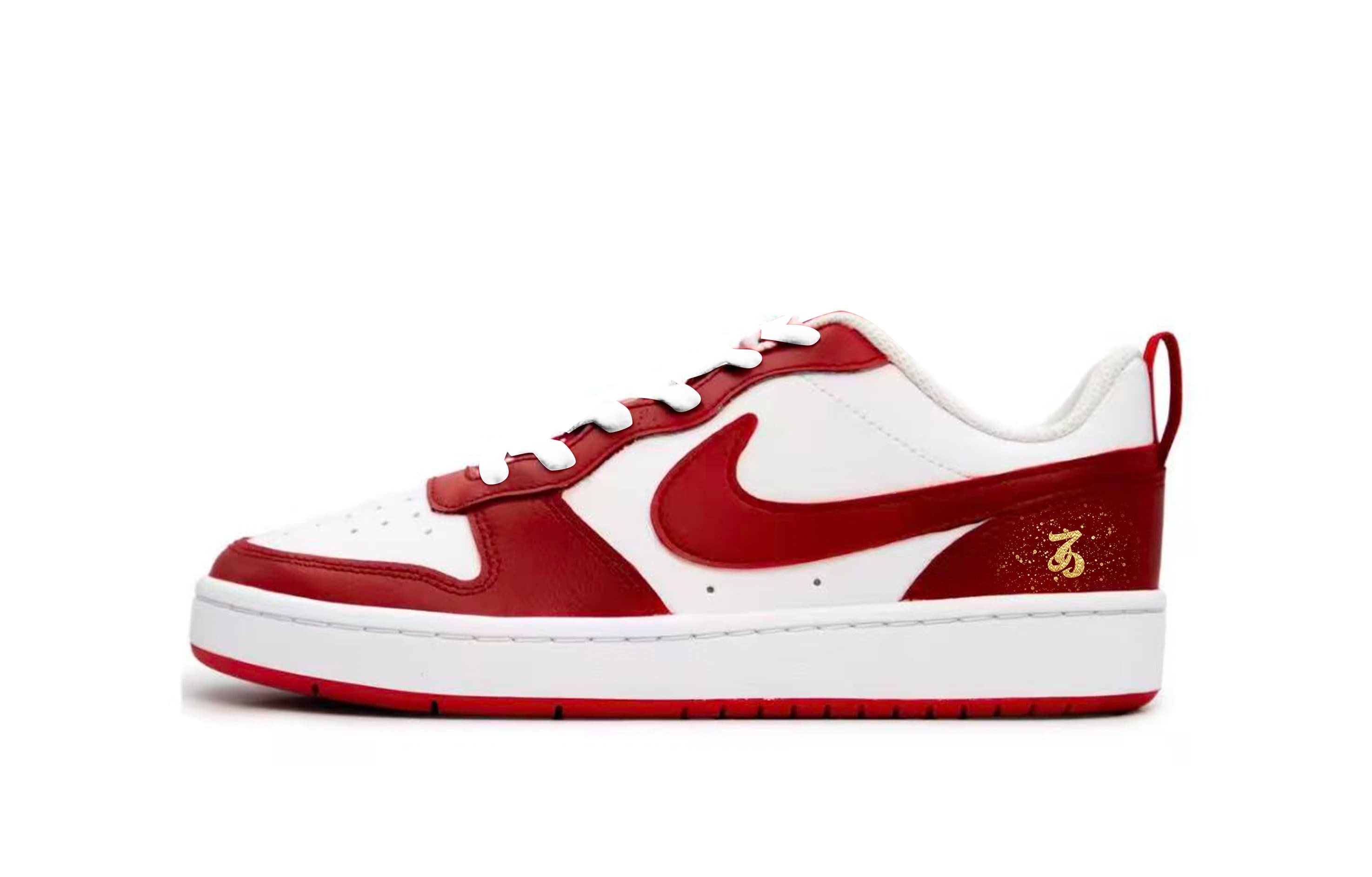 Custom Sneakers Nike Court Borough Year of the Horse Chinese Red Festive Classic Hand-Painted Hot Girl Wedding Shoes Deconstructed Casual Versatile Low-Top Skate Shoes Women's Red White