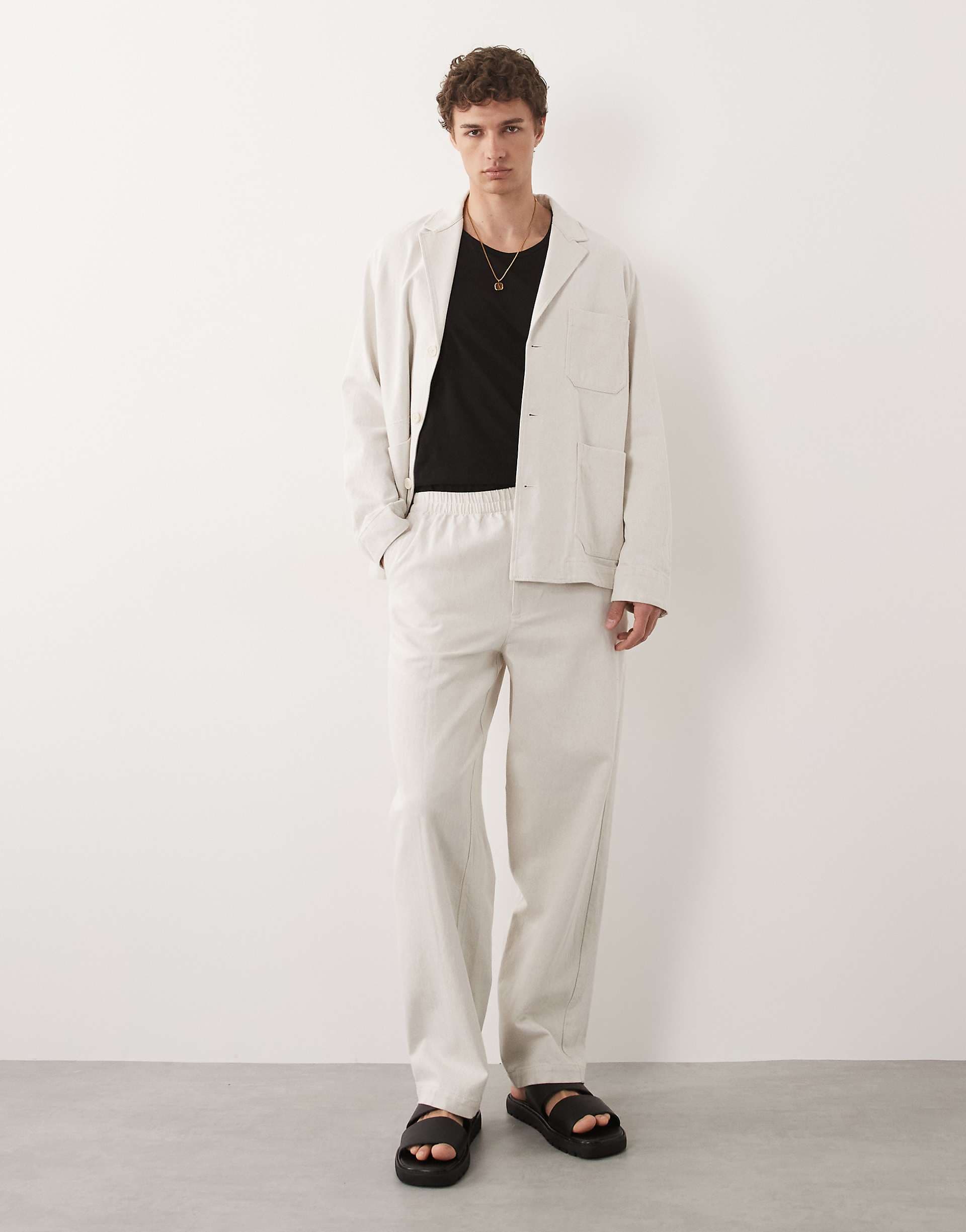 ARKET pure cotton wide leg elastic waist pants in off white