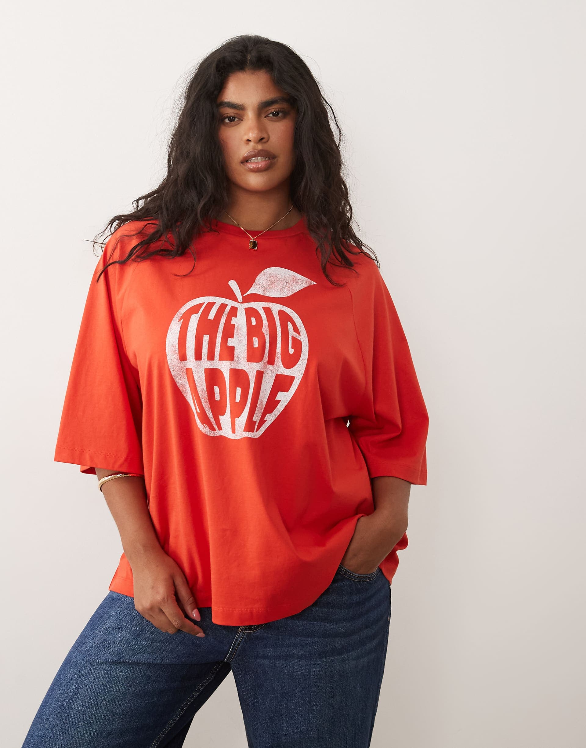 ASOS DESIGN Curve oversized T-shirt with big apple graphic in red
