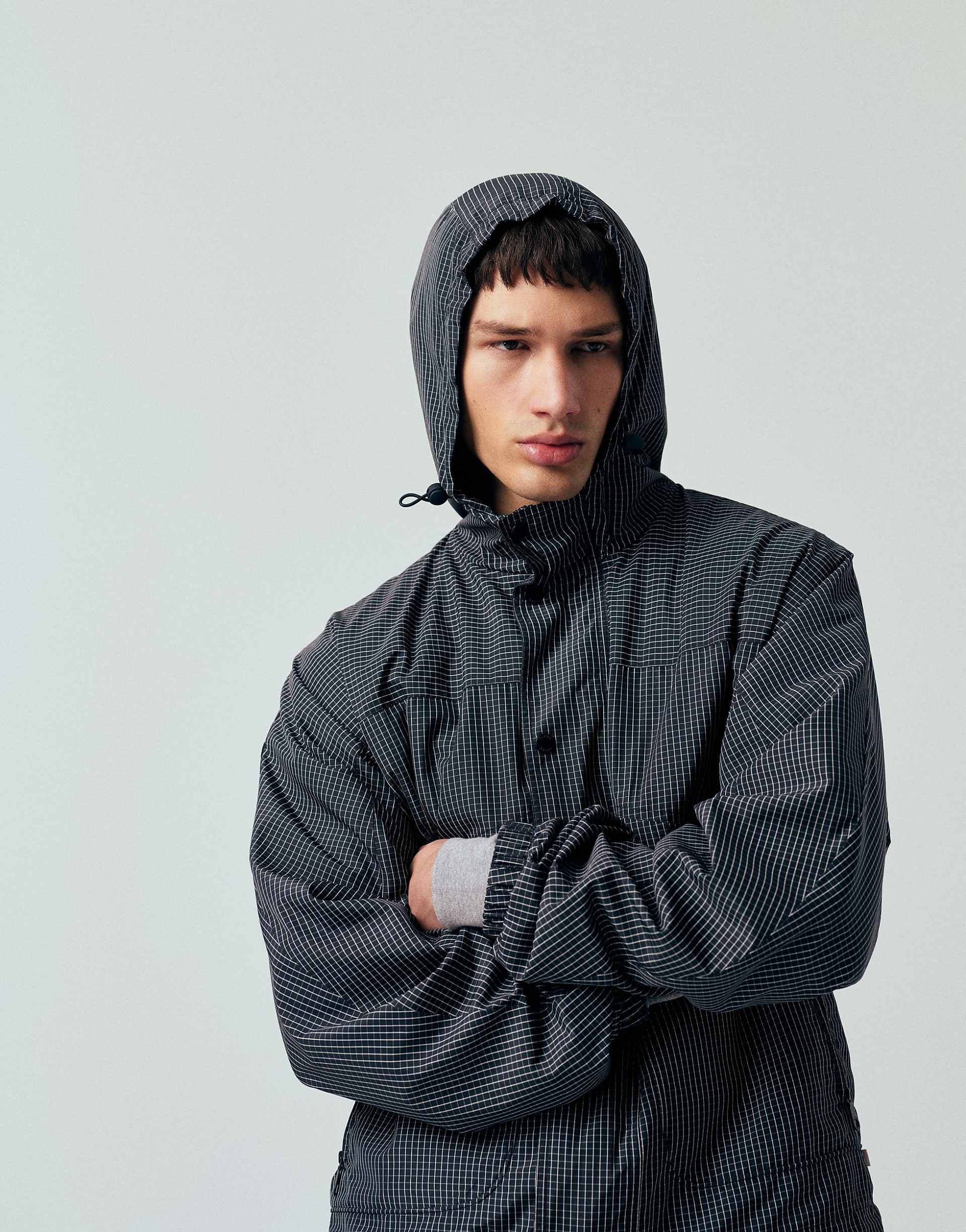 Farah Shenley grid print hooded bomber jacket in navy