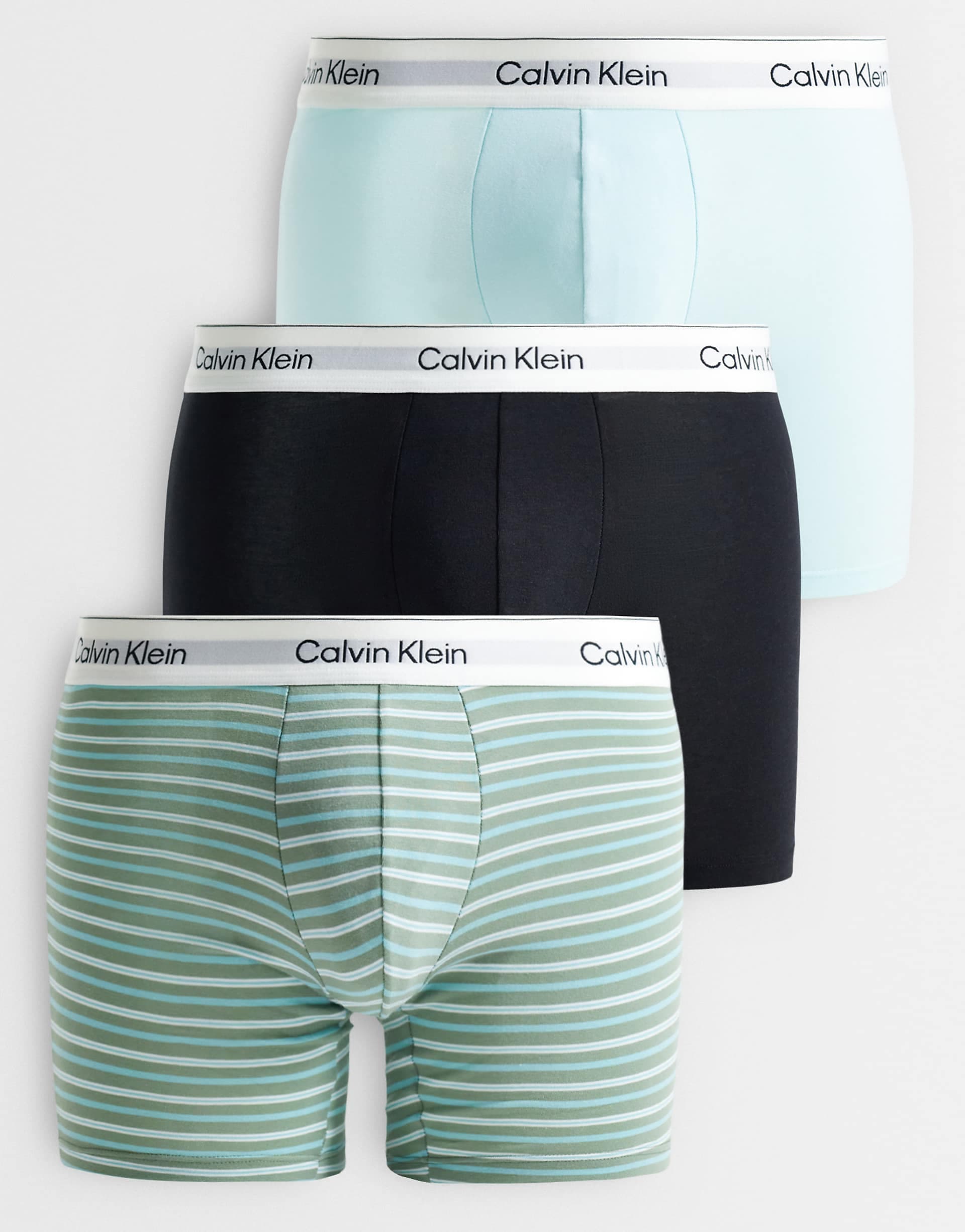 Calvin Klein Icon Cotton Stretch 3 pack boxer briefs in black/stripe/aqua