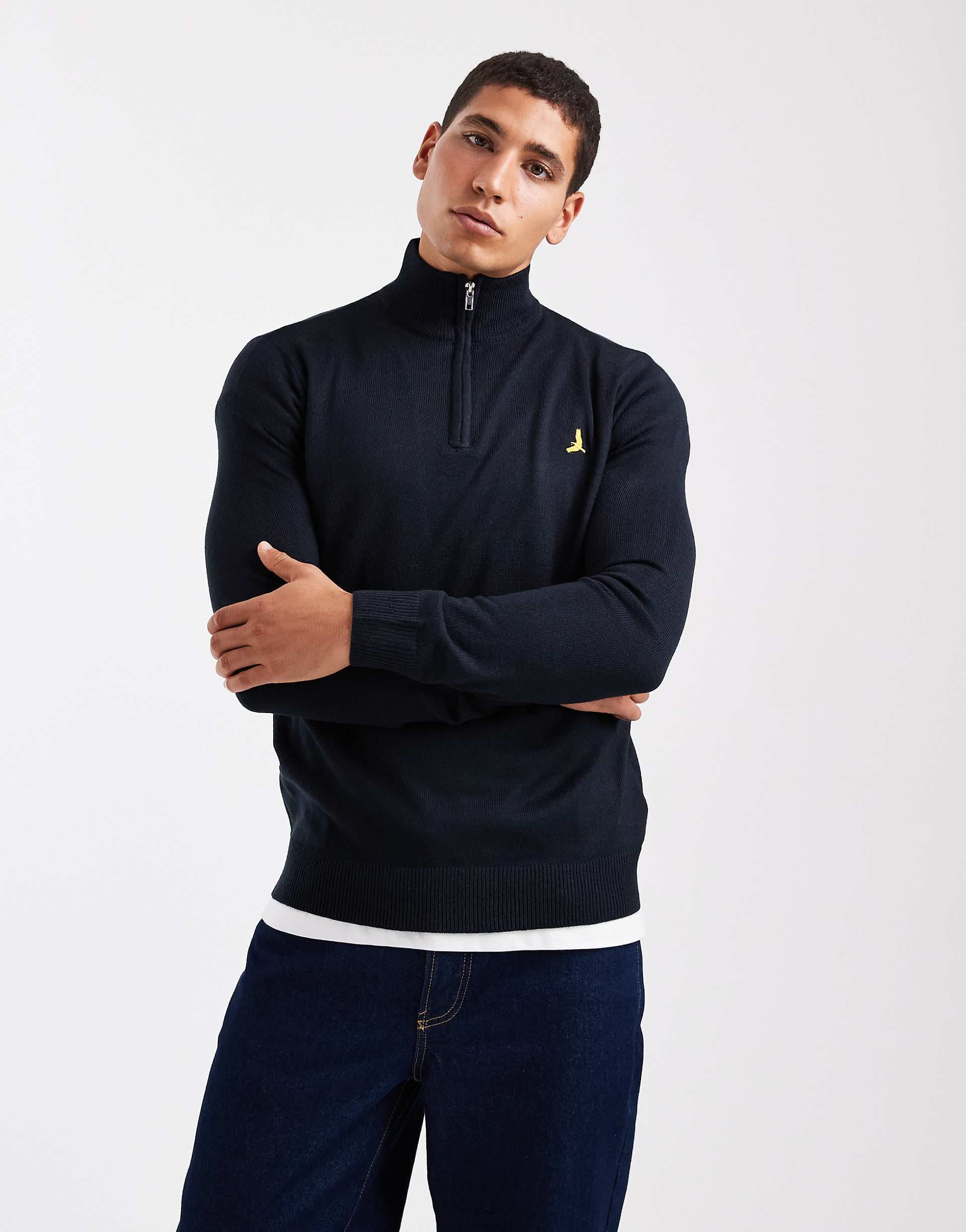 Brave Soul 1/4 zip knit sweater in navy