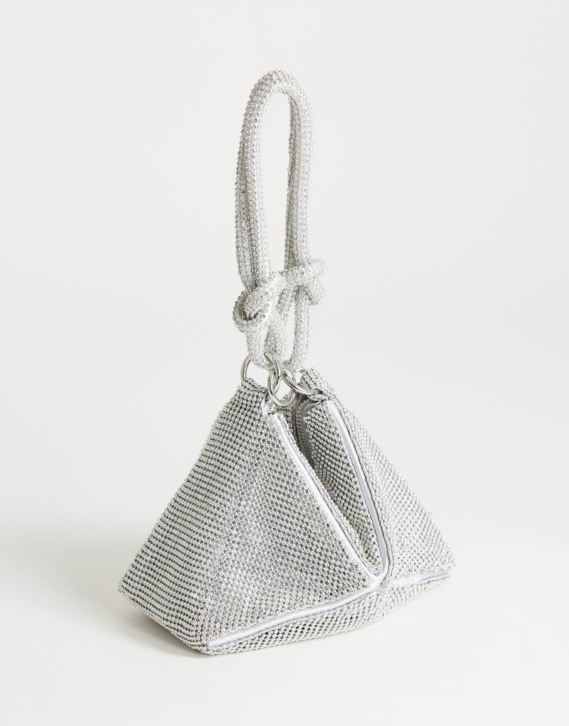 Topshop Jax embellished asymmetric grab bag in silver
