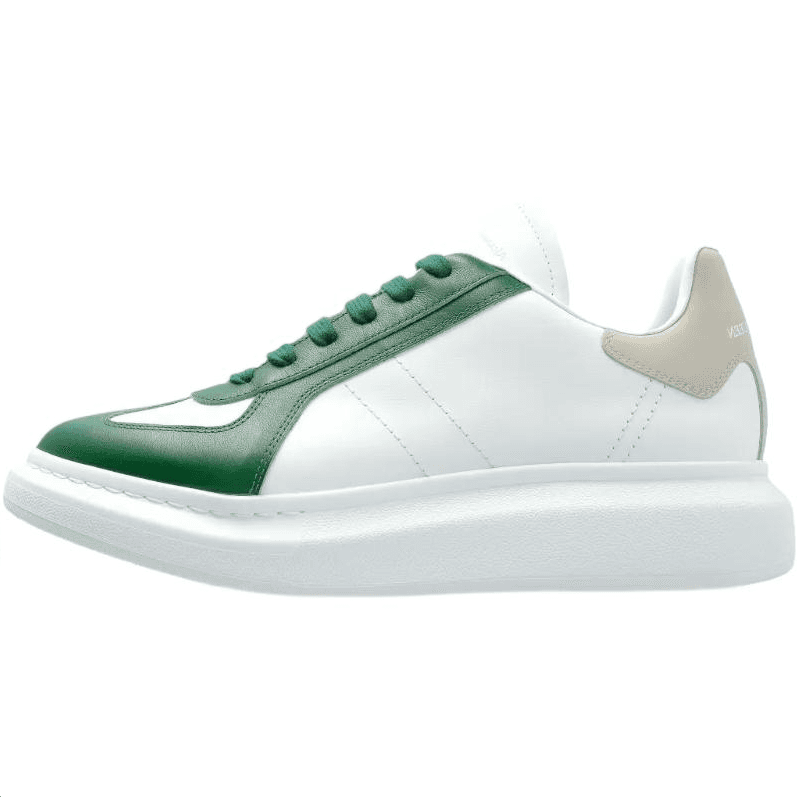 Alexander McQueen Calfskin Patch Round Toe Lace-Up Low-Top Casual Shoes Men's White Green