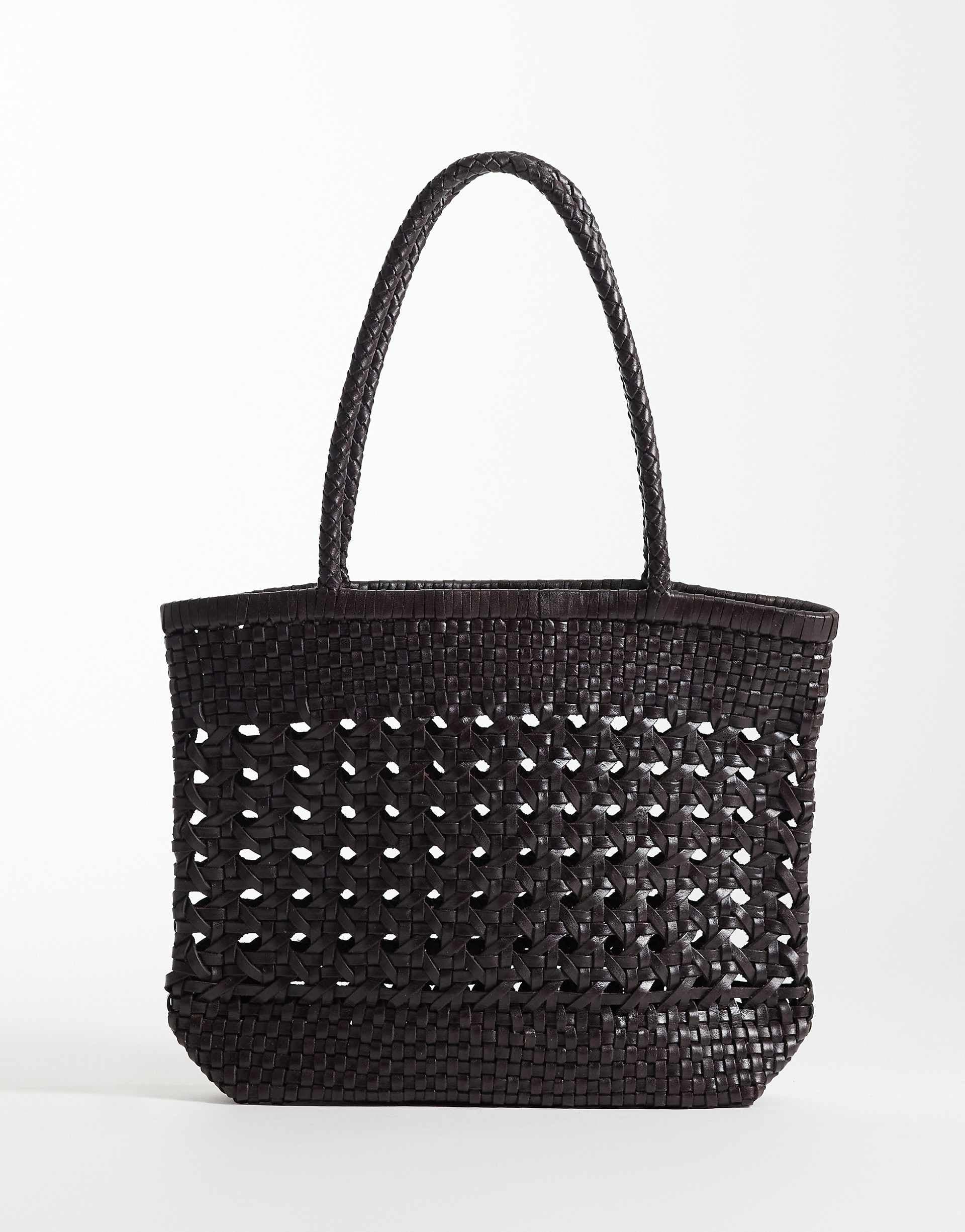 ASOS DESIGN leather weave mini tote bag in chocolate