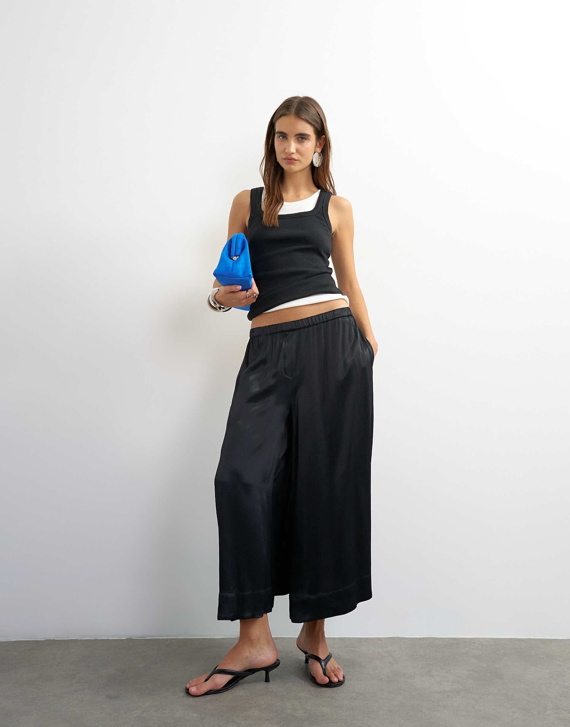 Topshop satin culottes in black