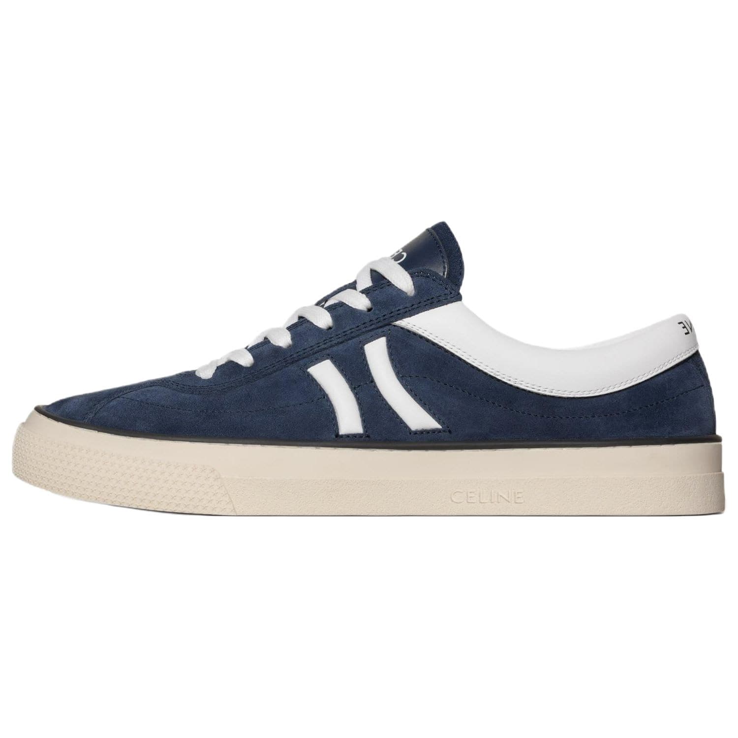 CELINE SUNSET Suede Calfskin Round Toe Lace-Up Low-Top Sneakers Men's Blue