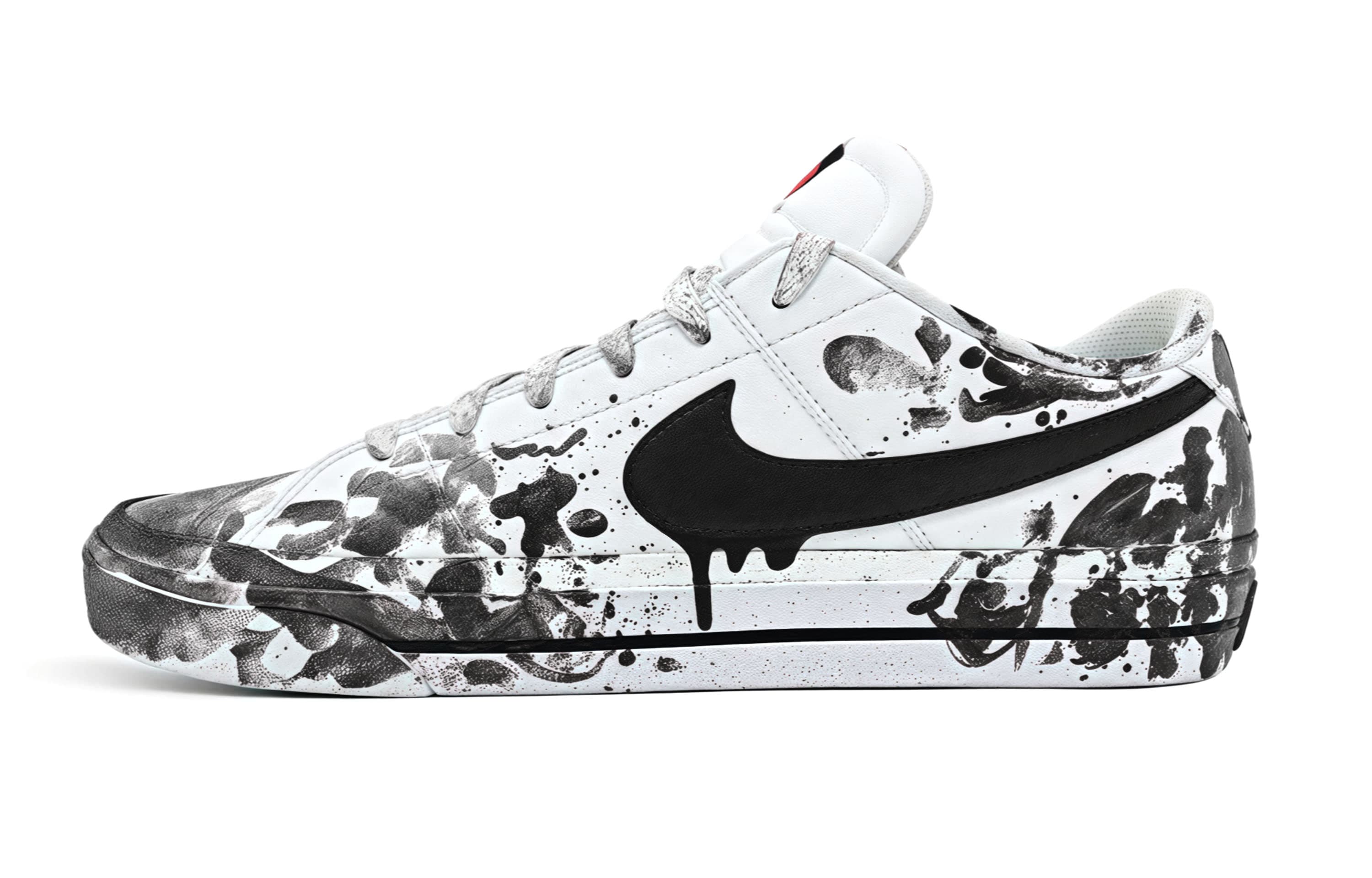 Custom Sneakers Nike Court Legacy Dark Mist Spray Paint Retro Low-Top Skate Shoes Unisex Black