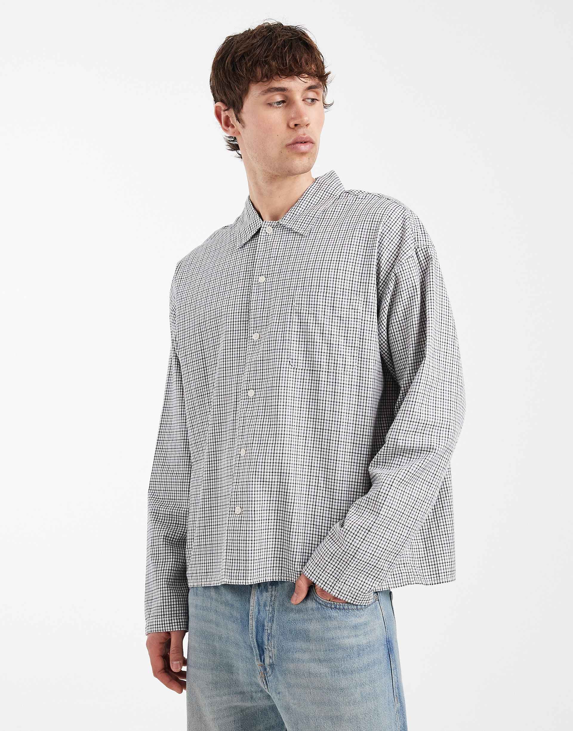 Jack & Jones oversized boxy shirt with gray plaid