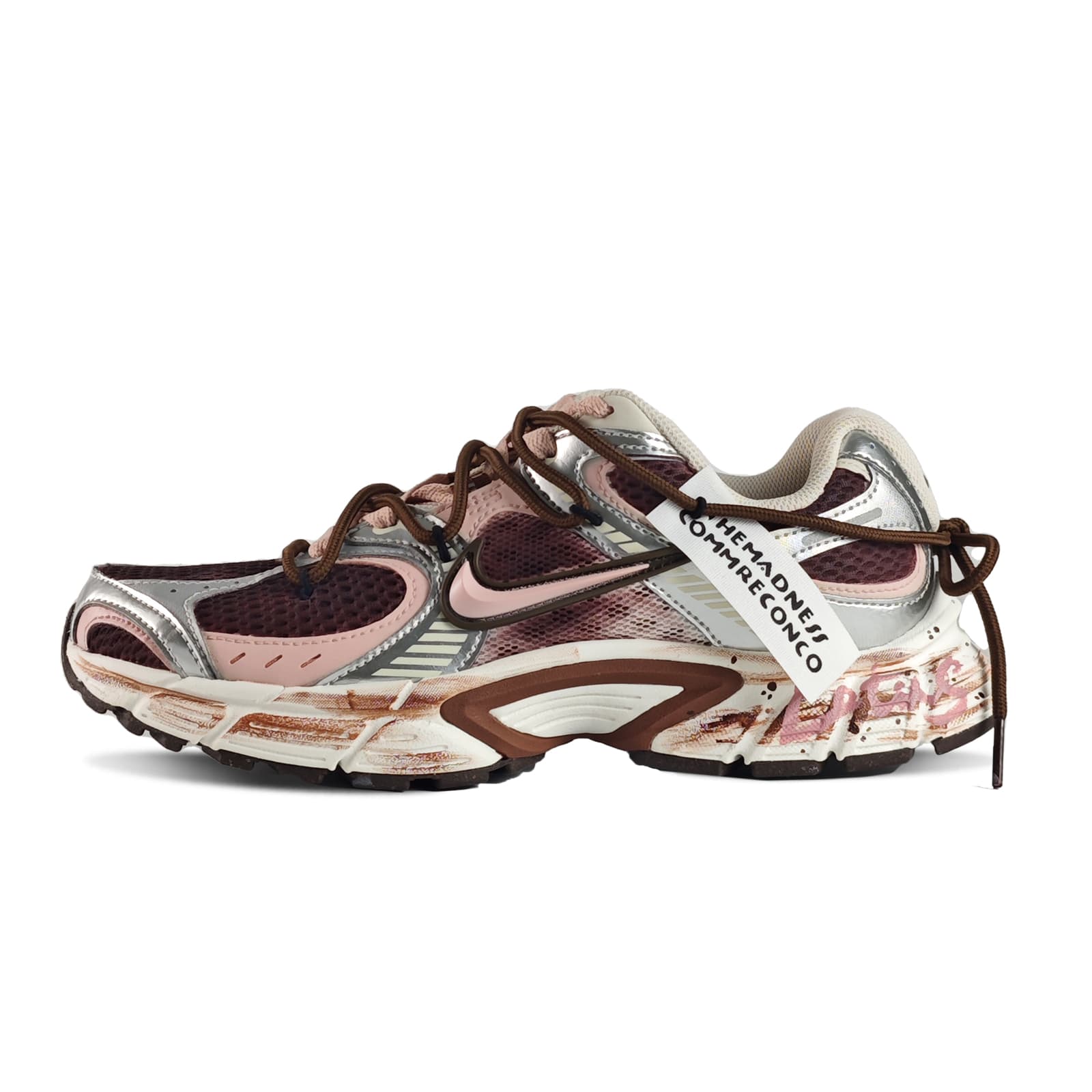 Custom Sneakers Nike V5 RNR 'Strawberry Hazelnut Milkshake' Graffiti Retro Color Block Soft Comfort Wear-Resistant Breathable Low-Top Casual Running Shoes Women's Pink Brown