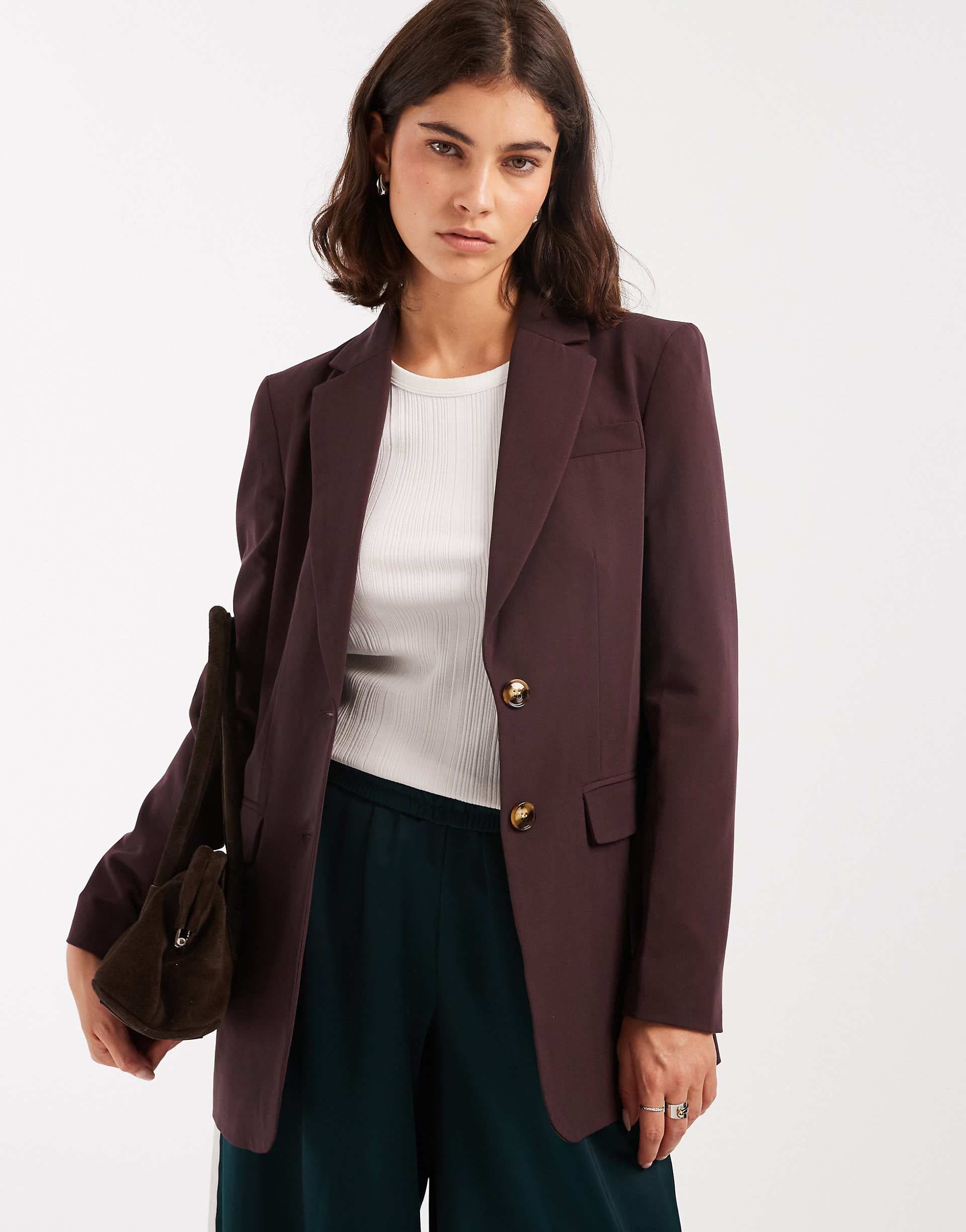 Miss Selfridge cinched blazer in deep plum