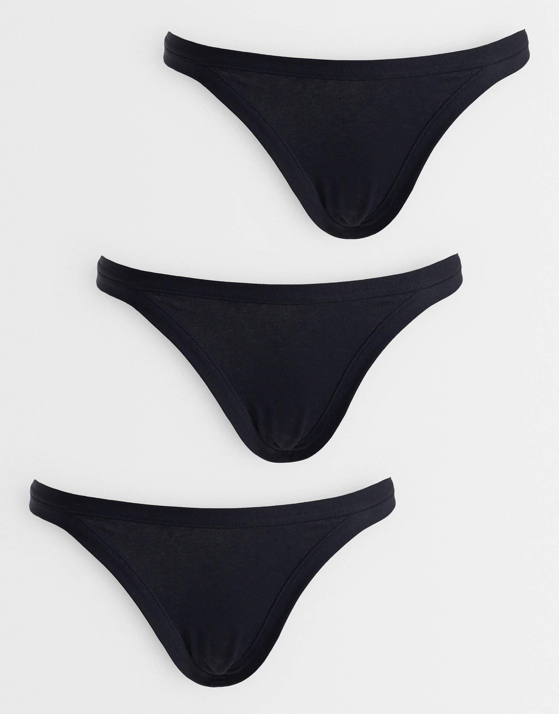 ASOS DESIGN 3 pack 90s tanga brazilian briefs in black