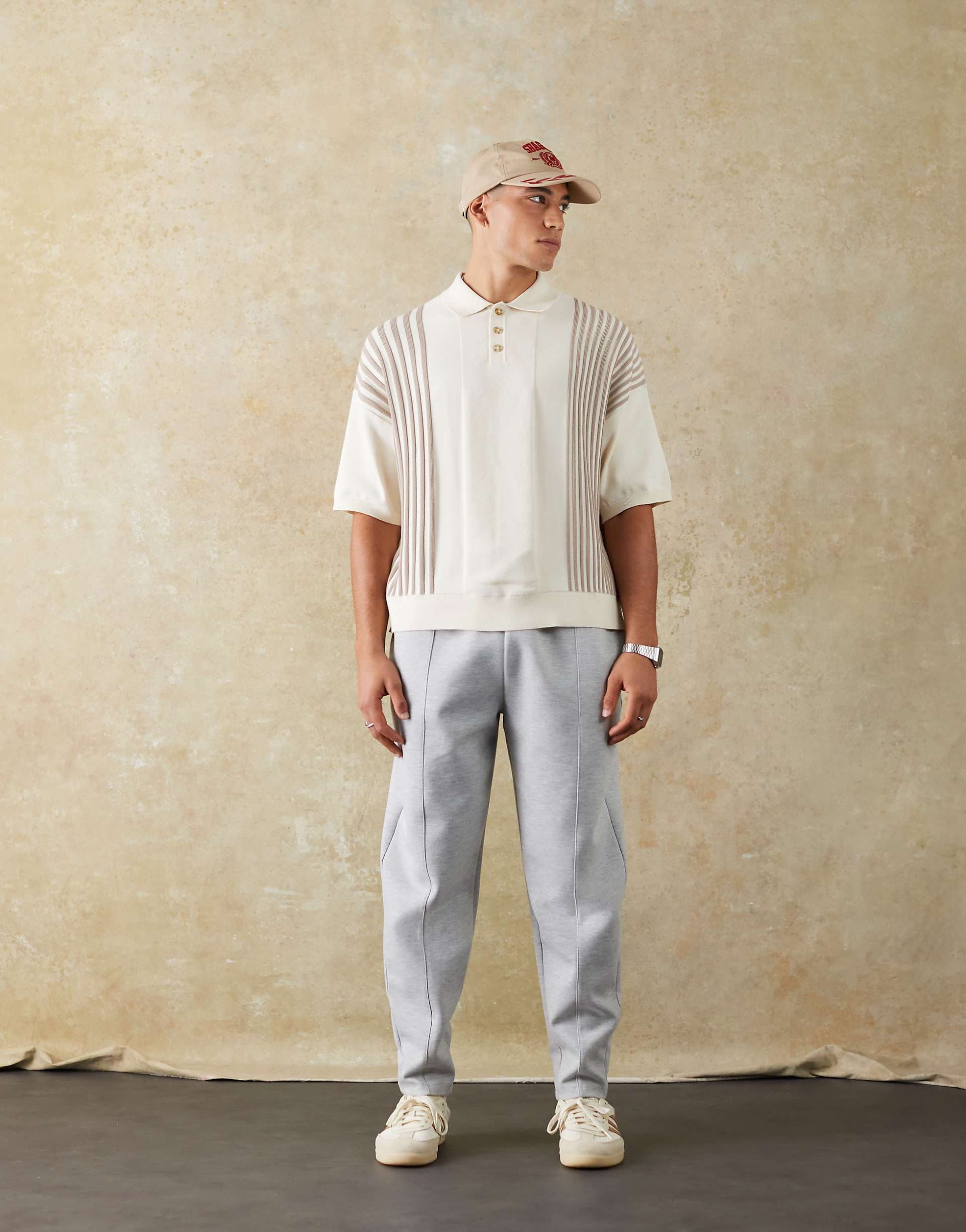 ASOS DESIGN double face tapered sweatpants with pin tucks in gray heather
