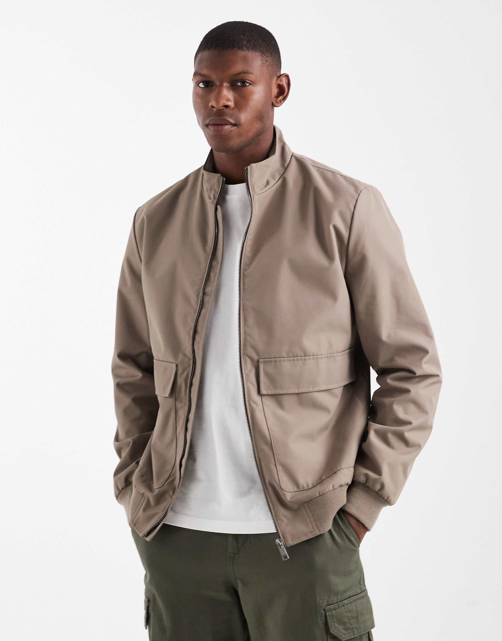 Threadbare bomber jacket with front pockets in taupe