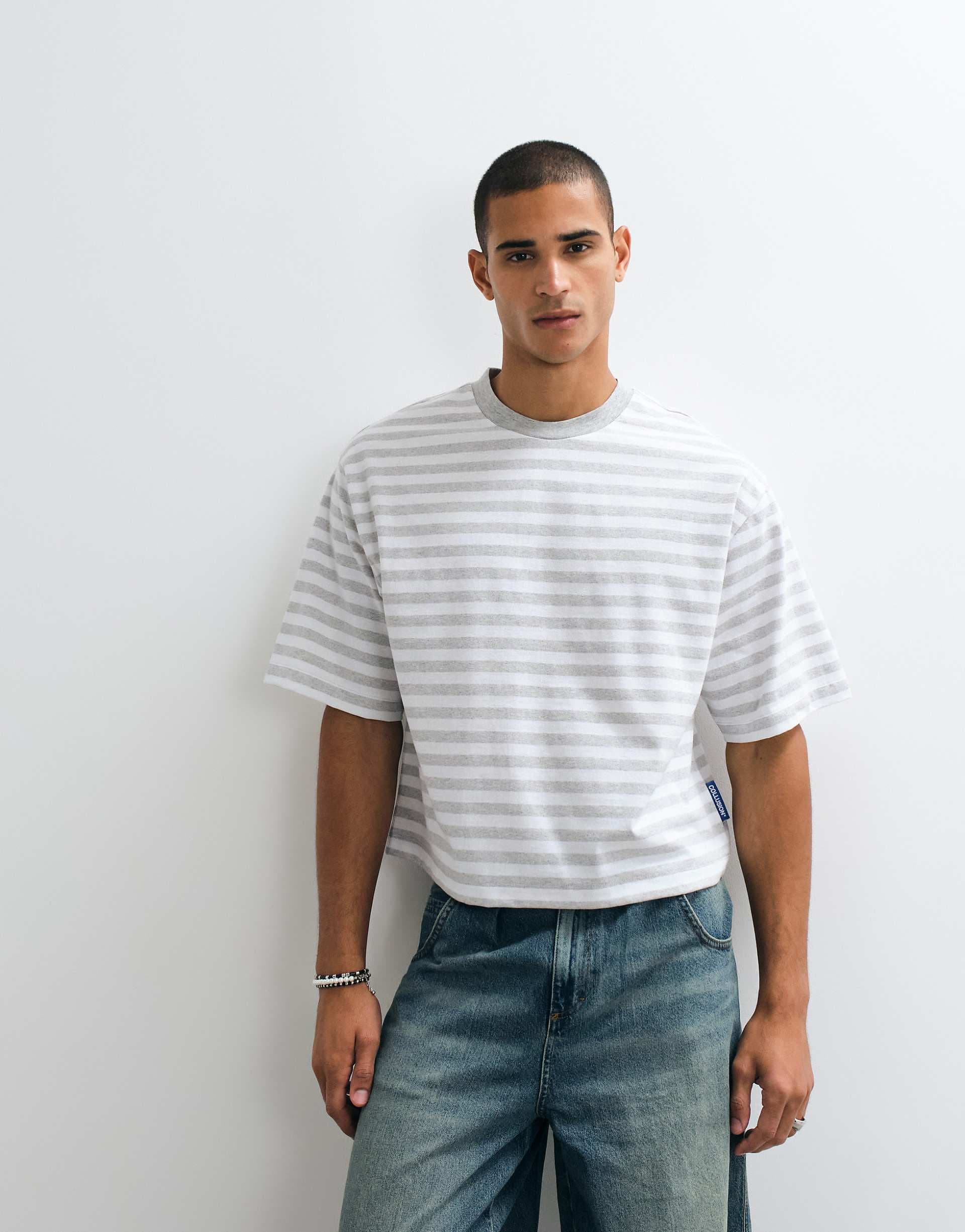 COLLUSION short sleeve boxy tee in stripes