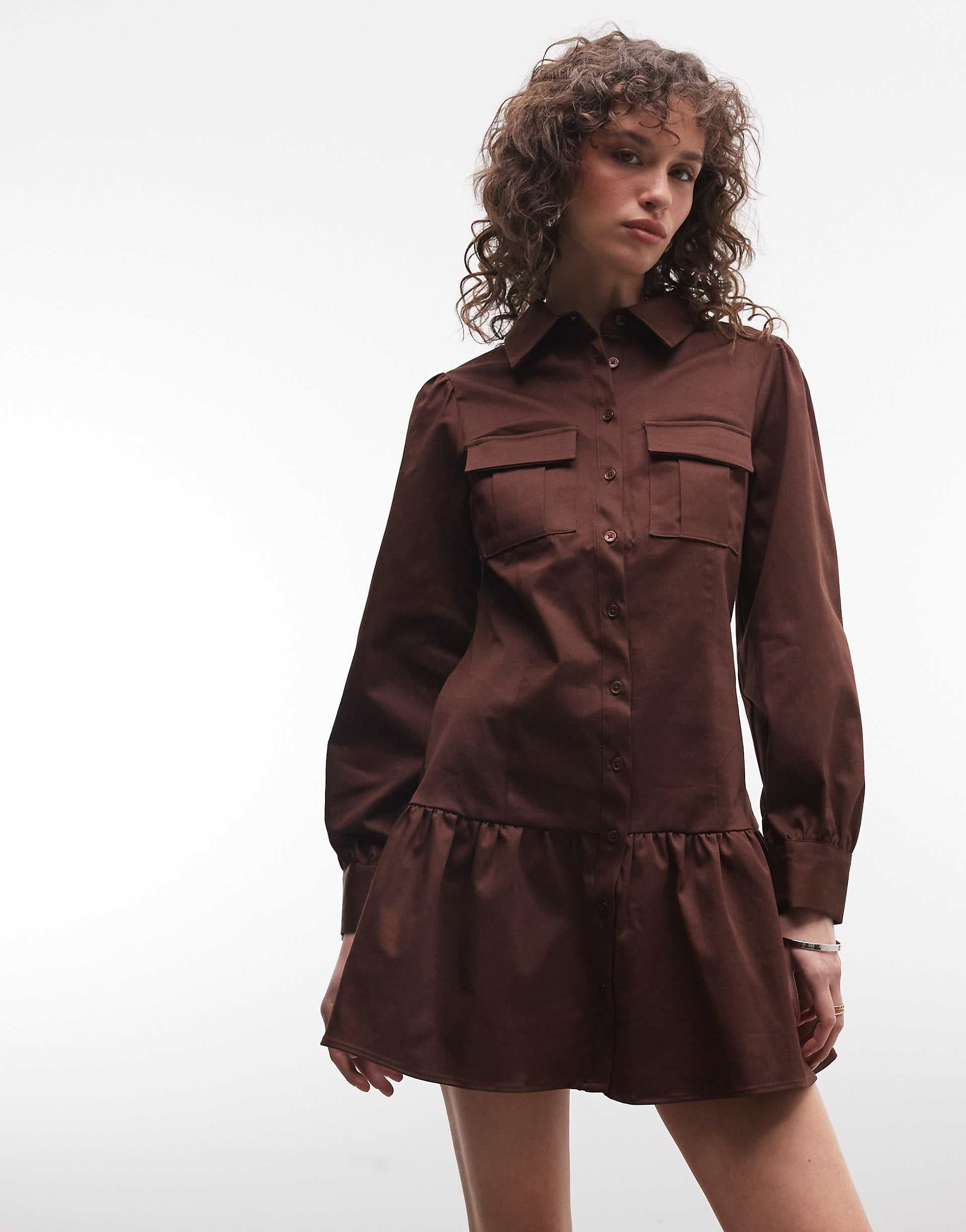 Reclaimed Vintage cotton twill utility mini shirt dress in beige