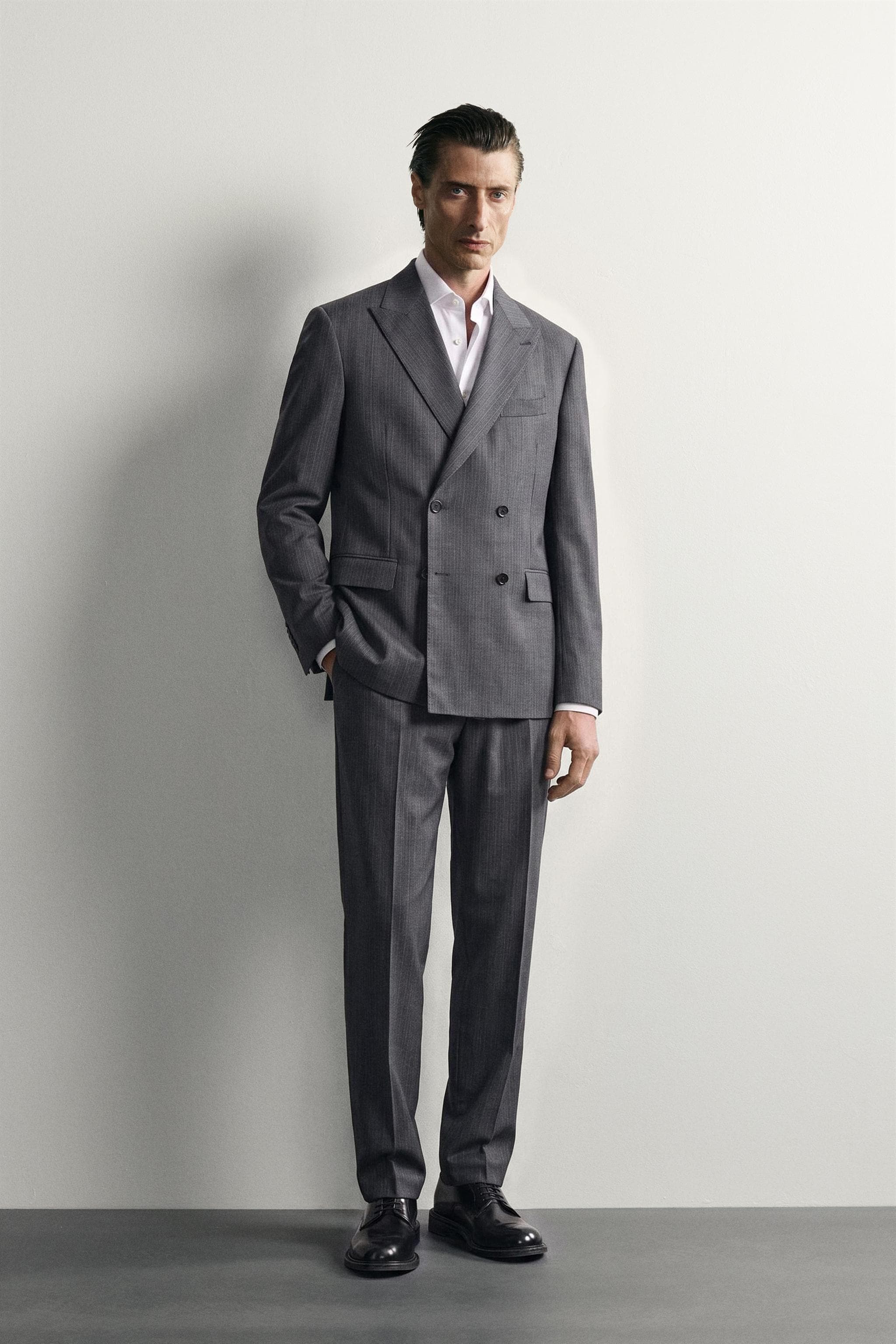 100% WOOL STRIPED SUIT TROUSERS