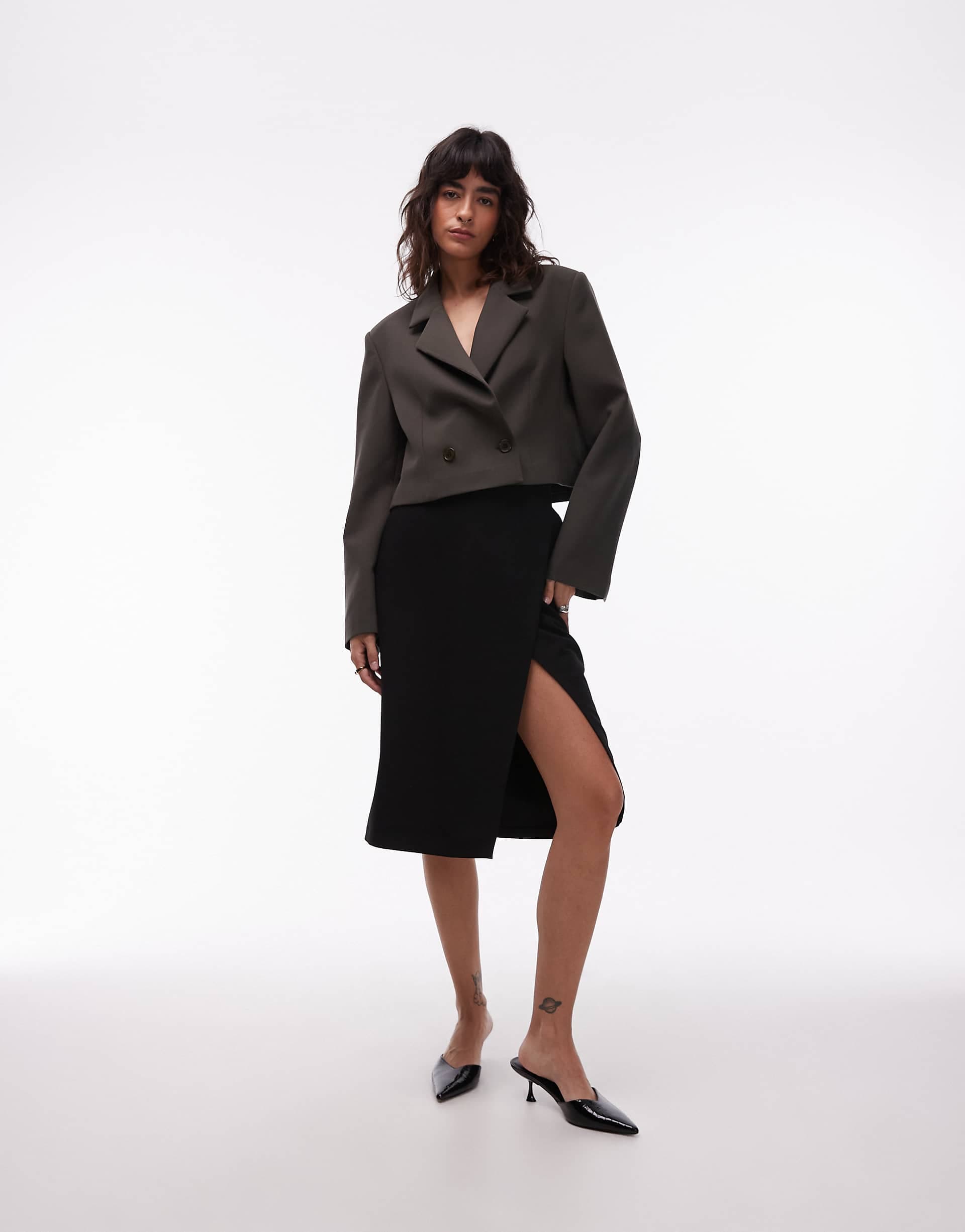ASOS DESIGN cropped double breasted blazer in khaki
