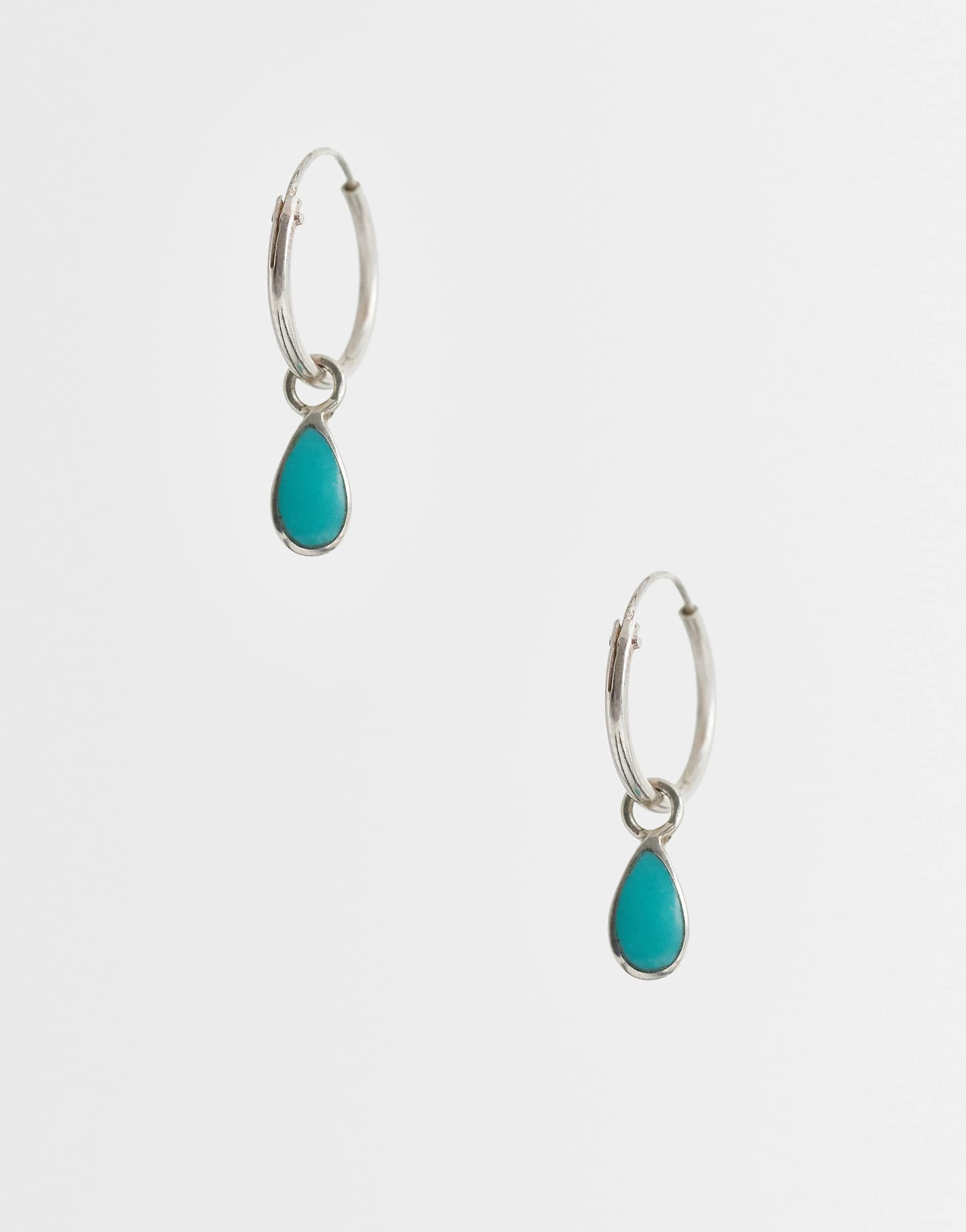 Kingsley Ryan turquoise teardrop charm hoop earrings in sterling silver