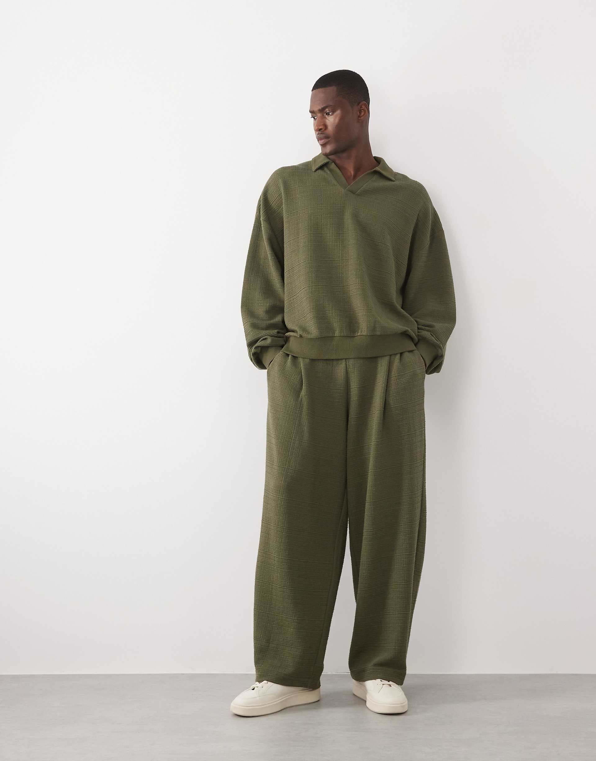 ASOS DESIGN crosshatch textured balloon sweatpants in olive green