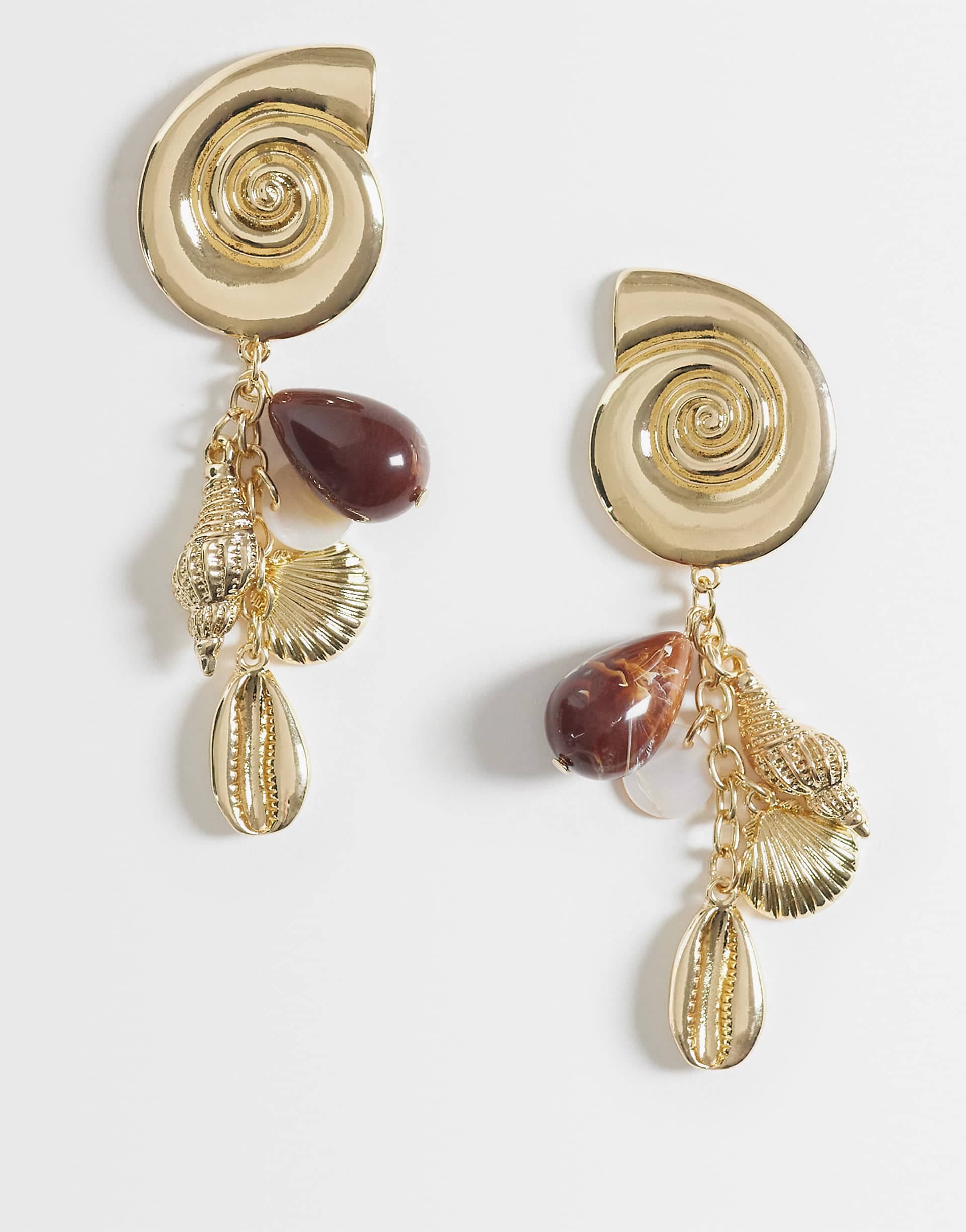 Mango jewelled shell statement earrings in gold