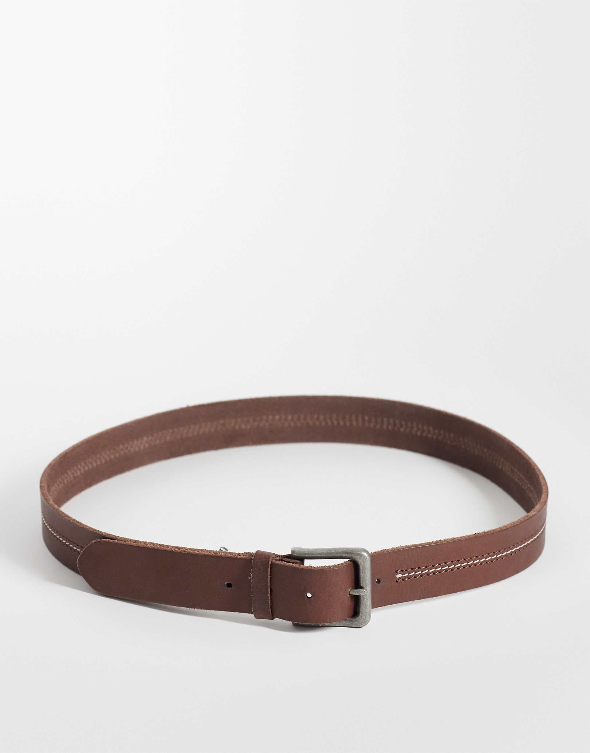 Jack & Jones leather belt with stitch detail in brown