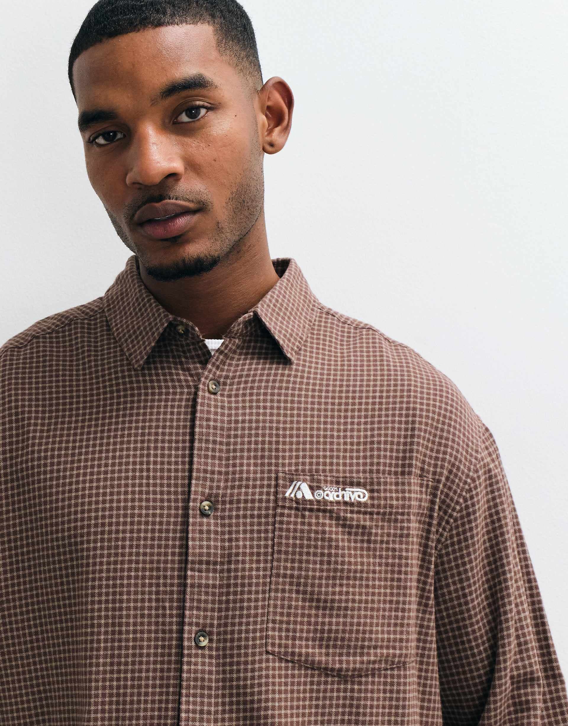 ASOS DESIGN boxy oversized plaid shirt in brown