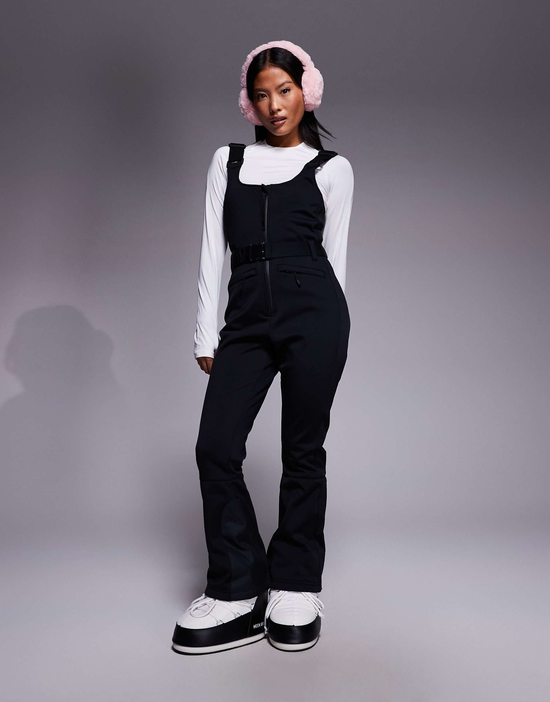 ASOS 4505 Ski Petite soft shell belted water repellent bib salopettes in black