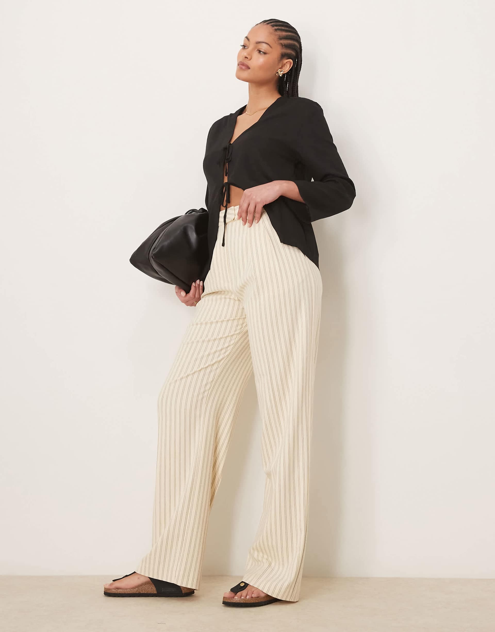 ASOS DESIGN Tall tailored wide leg pants with pleat details in buttermilk stripe
