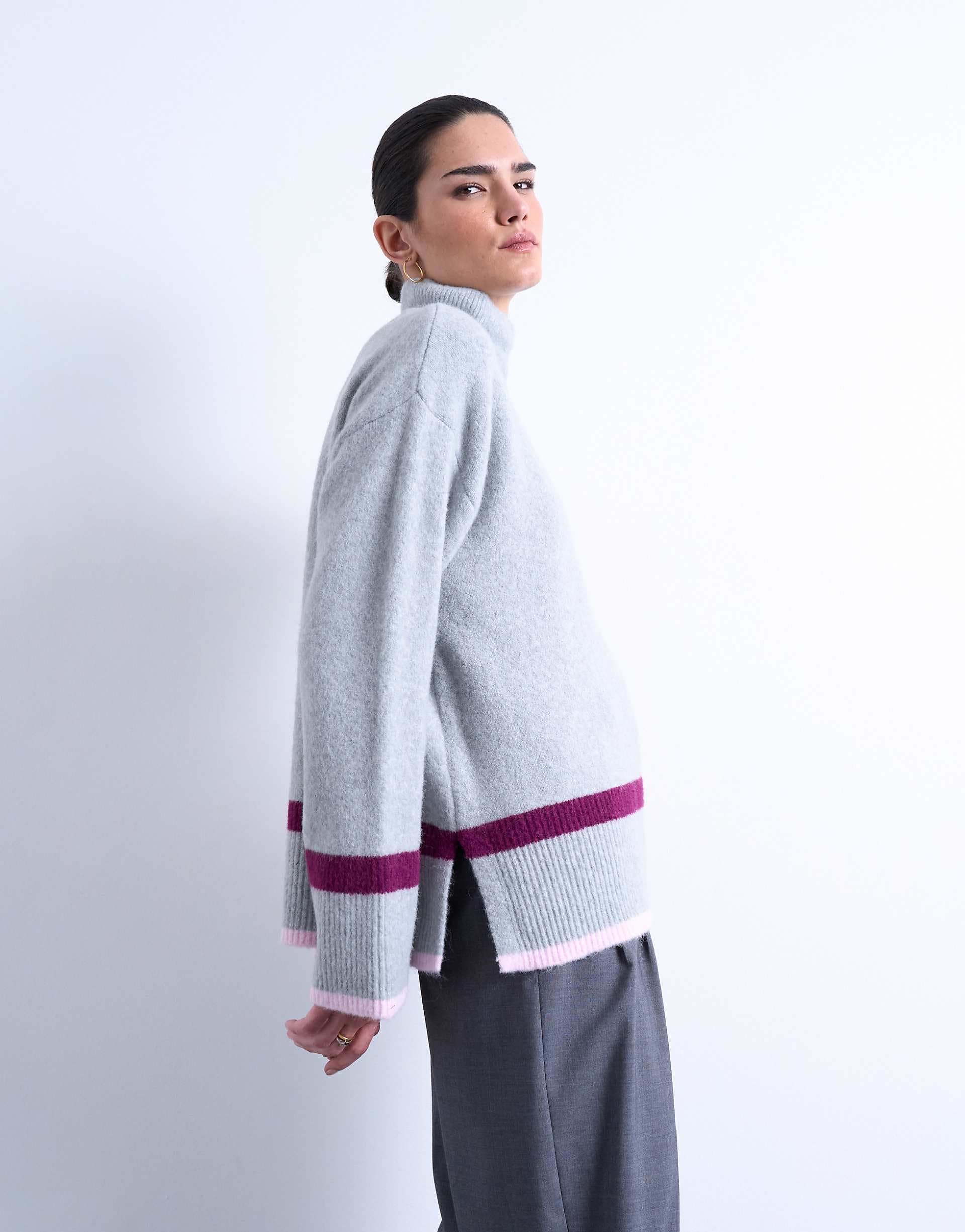 Topshop placement stripes sweater in gray