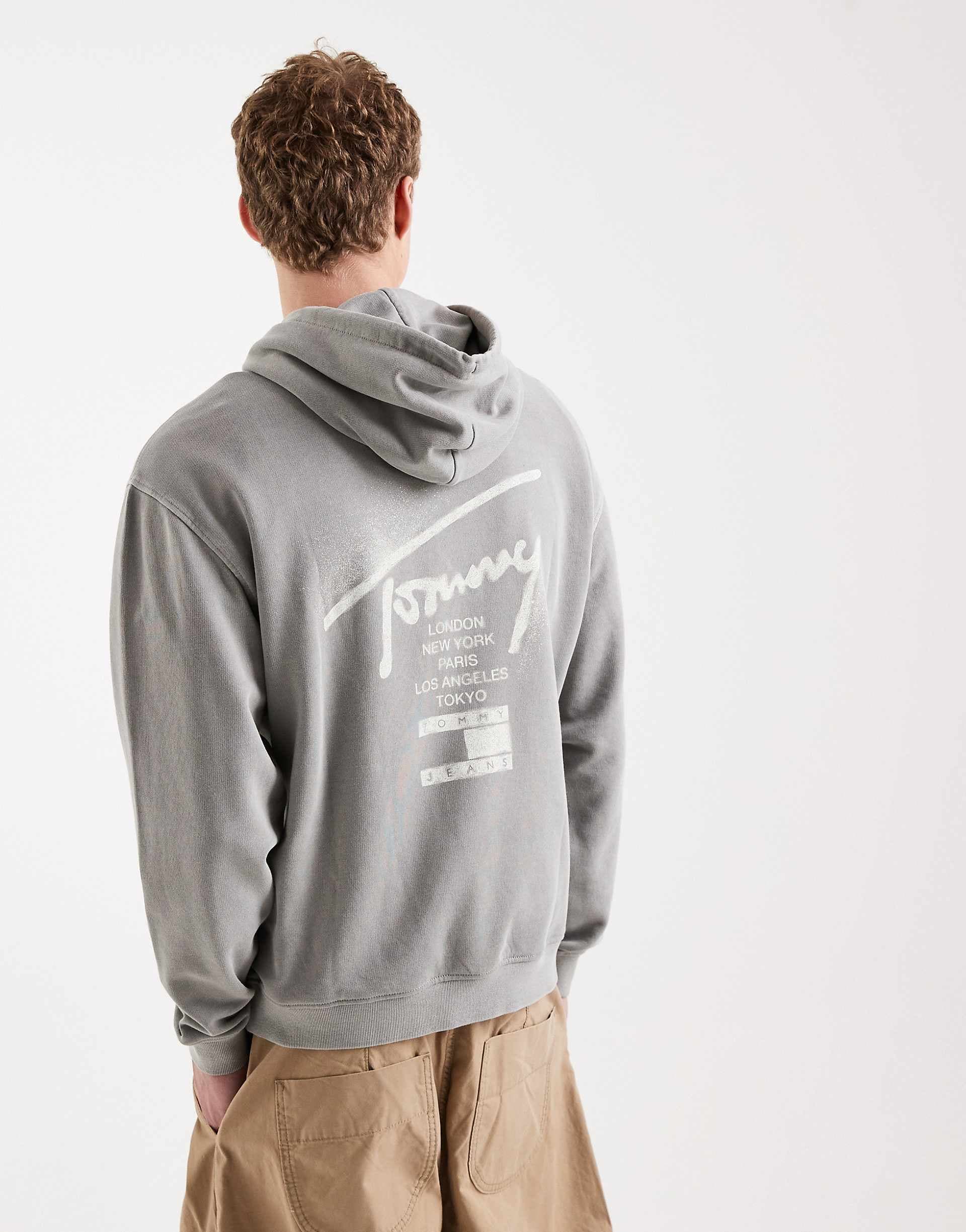 Tommy Jeans Signature neon sign logo relaxed fit hoodie in gray