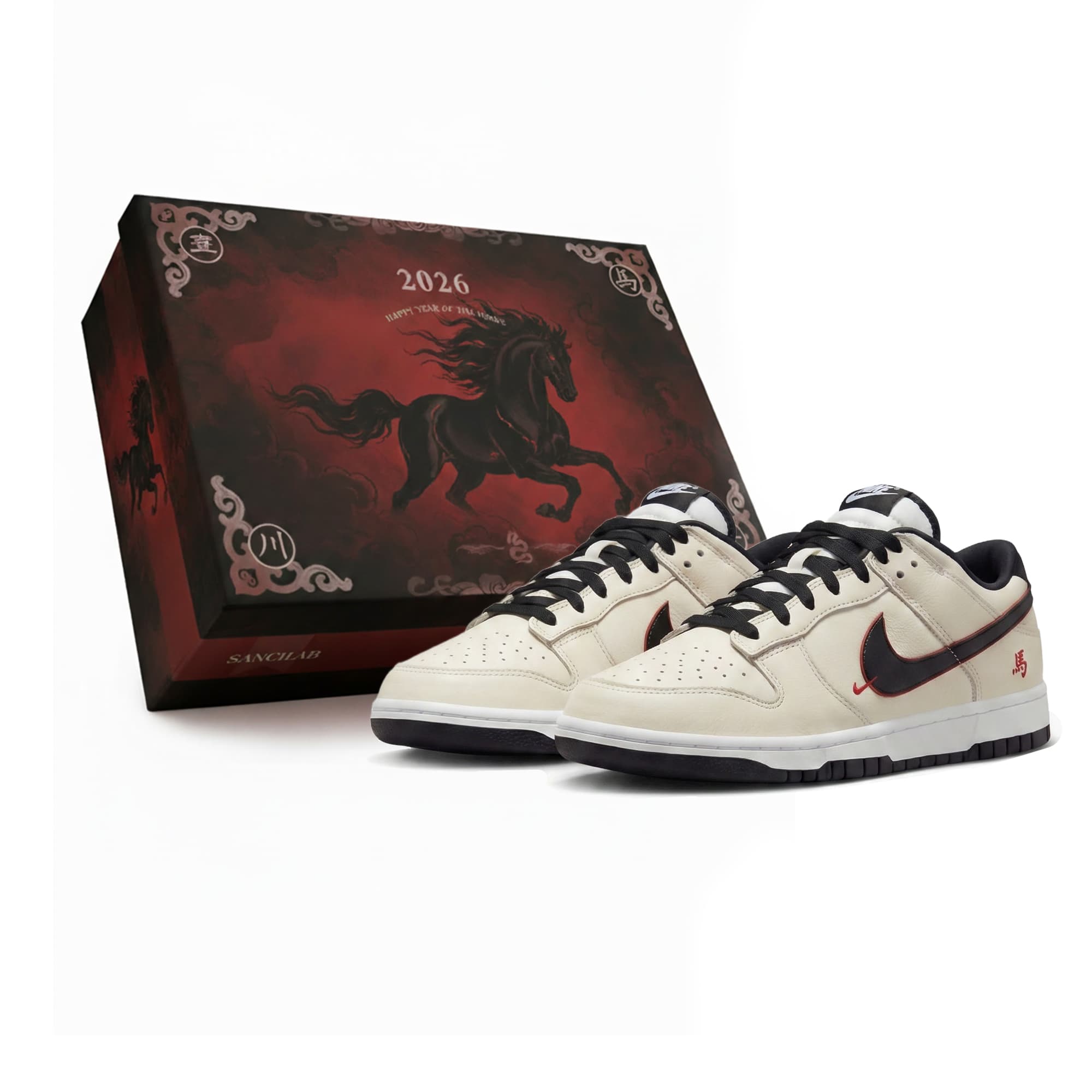 Custom Sneakers Nike Dunk Pegasus Pack CNY "Horse Year" Triple Lab Ink Shadow Steed Gift Box Trendy Casual Wear-Resistant Low-Top Skate Shoes Unisex Black