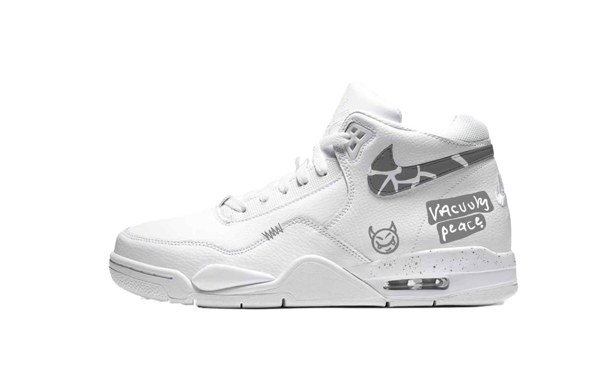 Custom Nike Flight Legacy Little Devil Protocol Street Commute Outdoor Sports Fashion Trend Mid-Top Retro Basketball Shoes Unisex White