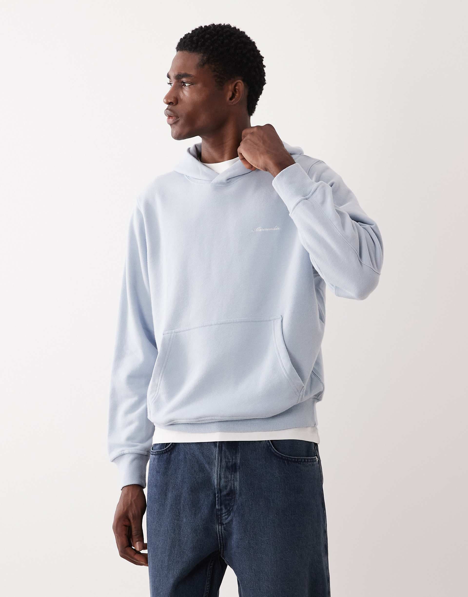 Abercrombie & Fitch script logo hoodie in light blue