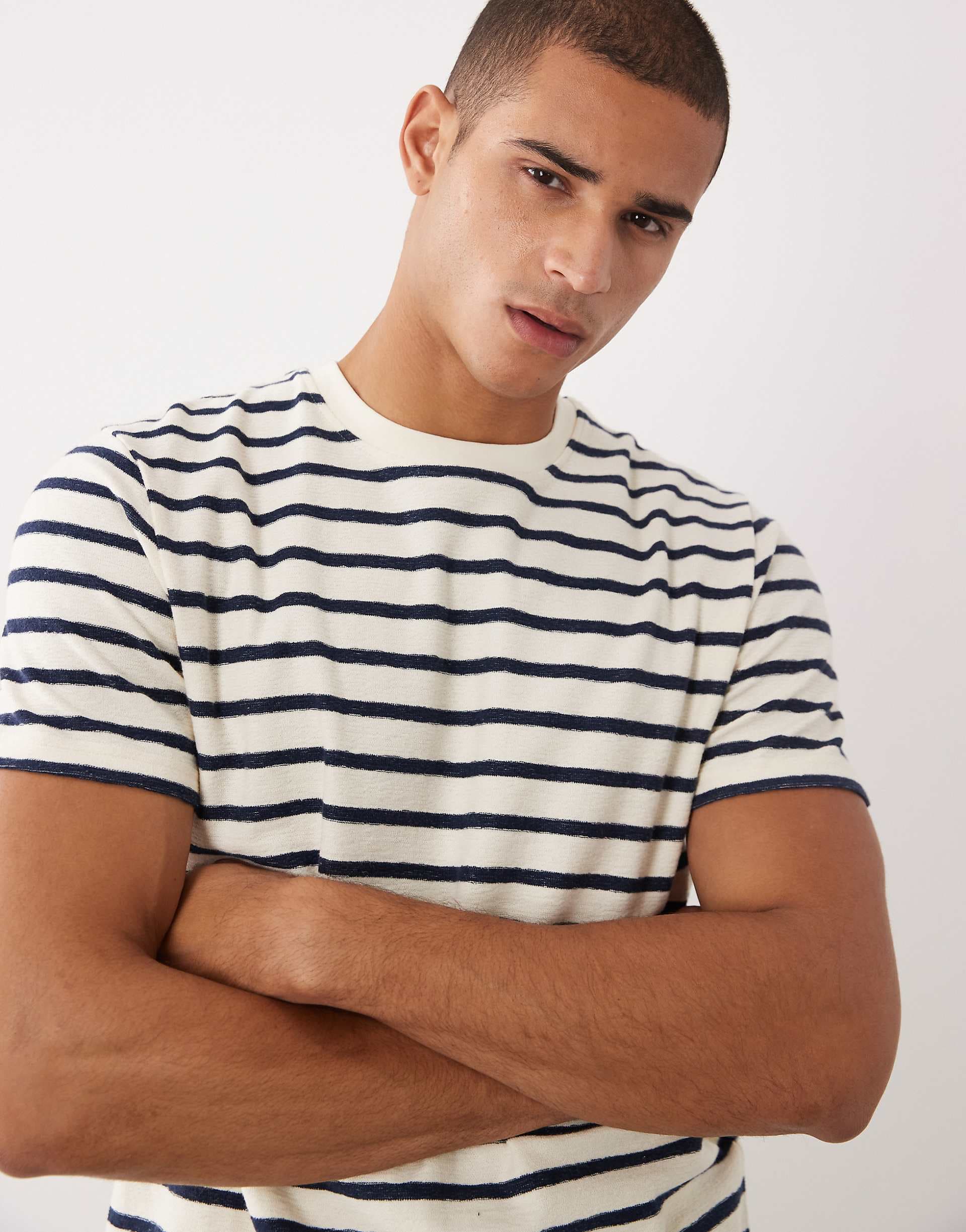 Threadbare ringer T-shirt in ecru and navy stripes